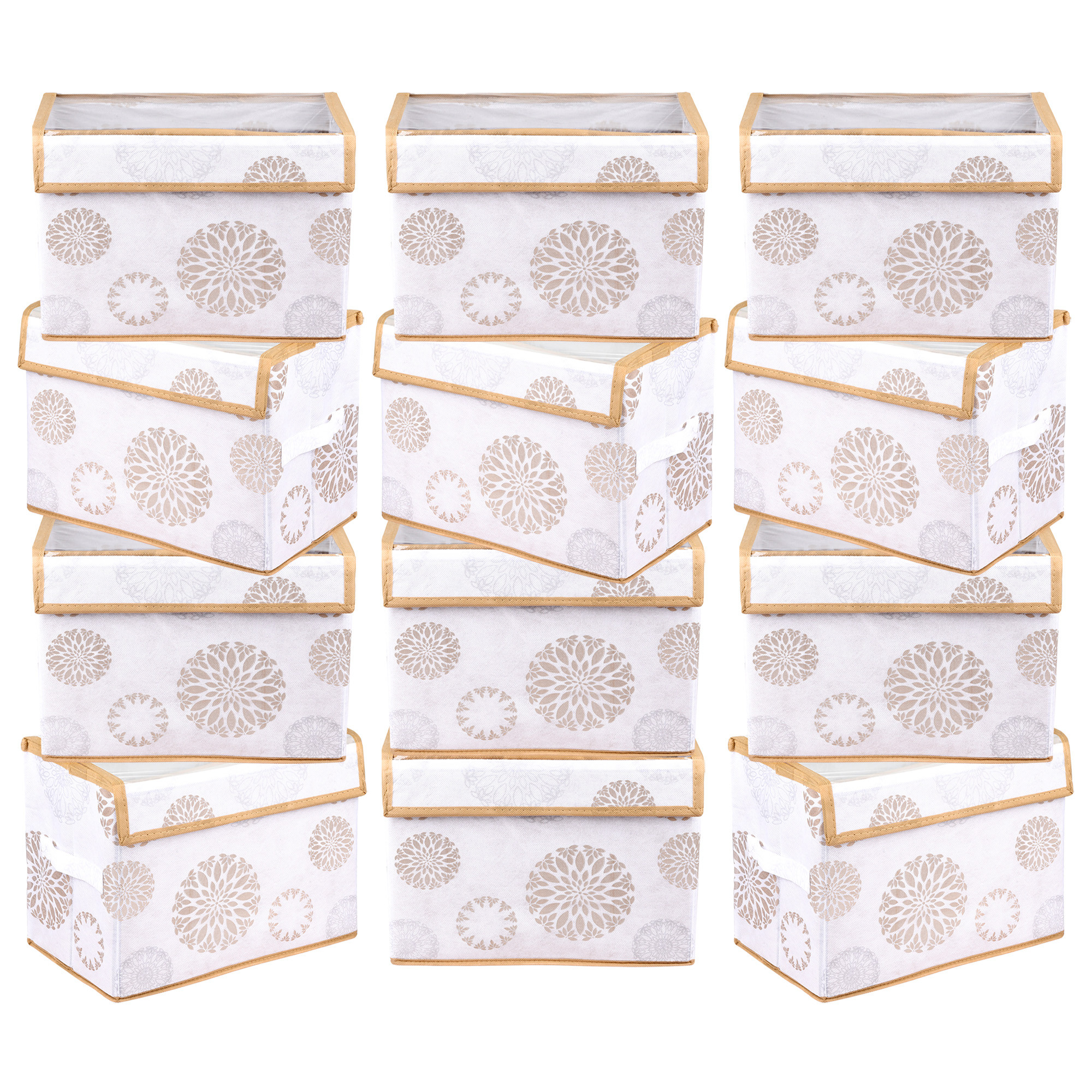 Kuber Industries Drawer Storage Box | Foldable Clothes Organizer | Drawer Box with Handle | Storage Bin for Books-Toys | Transparent Dhakkan with Velcro | Gola-Print | Small | White