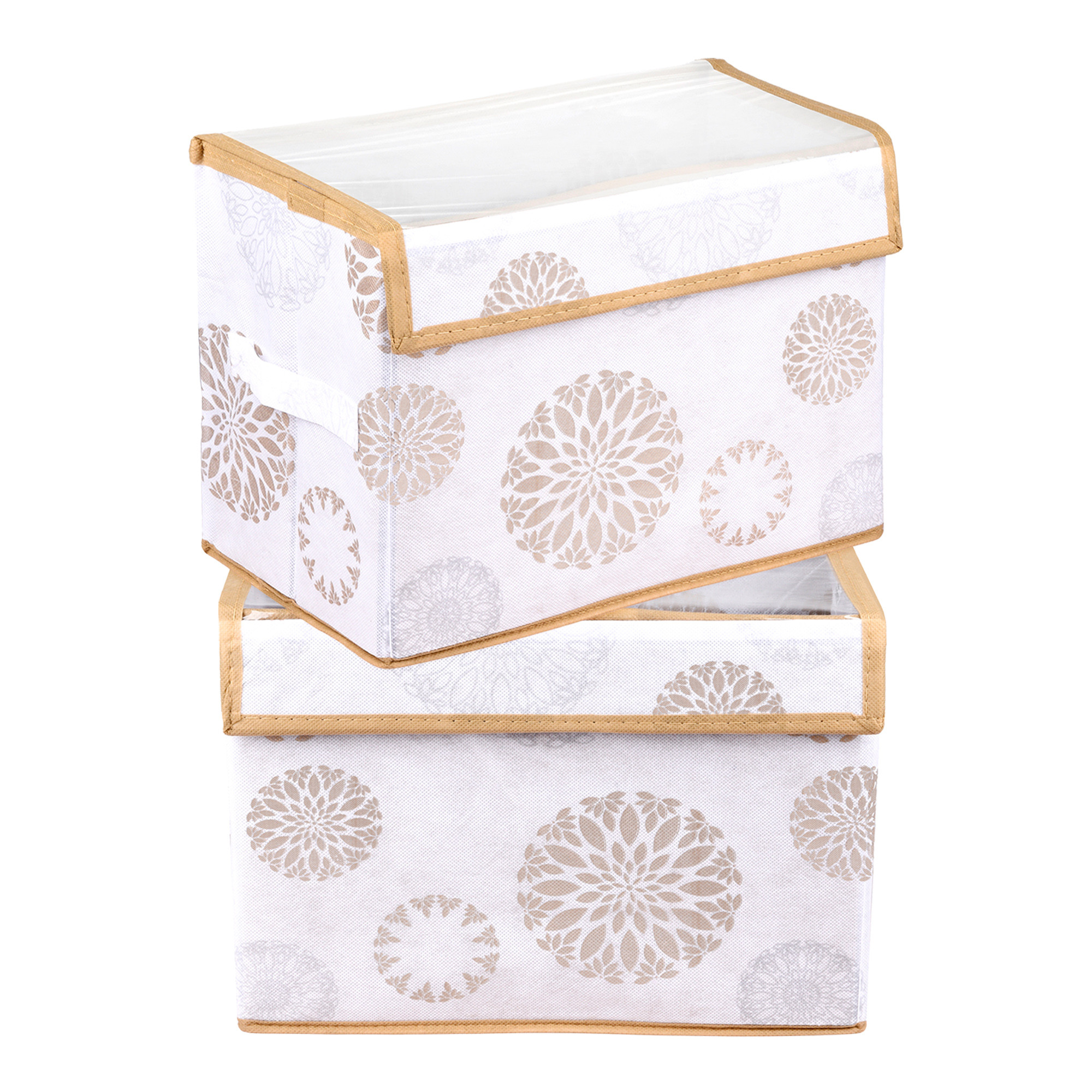 Kuber Industries Drawer Storage Box | Foldable Clothes Organizer | Transparent Dhakkan with Handle | Velcro Drawer Organizer | Storage Bin for Books-Toys | Gola-Print | Medium | White