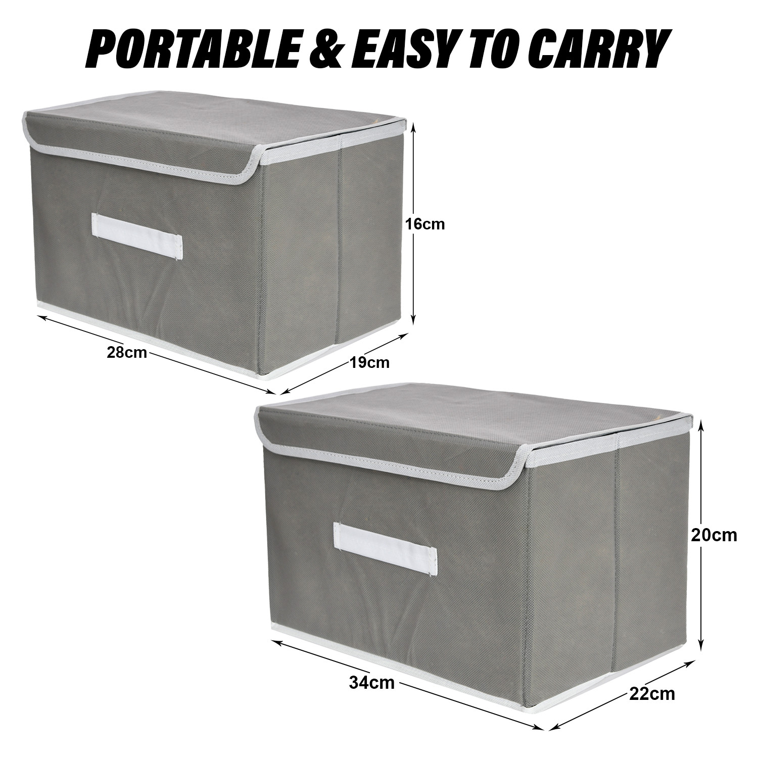 Kuber Industries Drawer Storage Box | Foldable Dhakkan Storage Box | Non-Woven Clothes Organizer | Storage Box with Handle | S | M | Pack of 2 | Gray