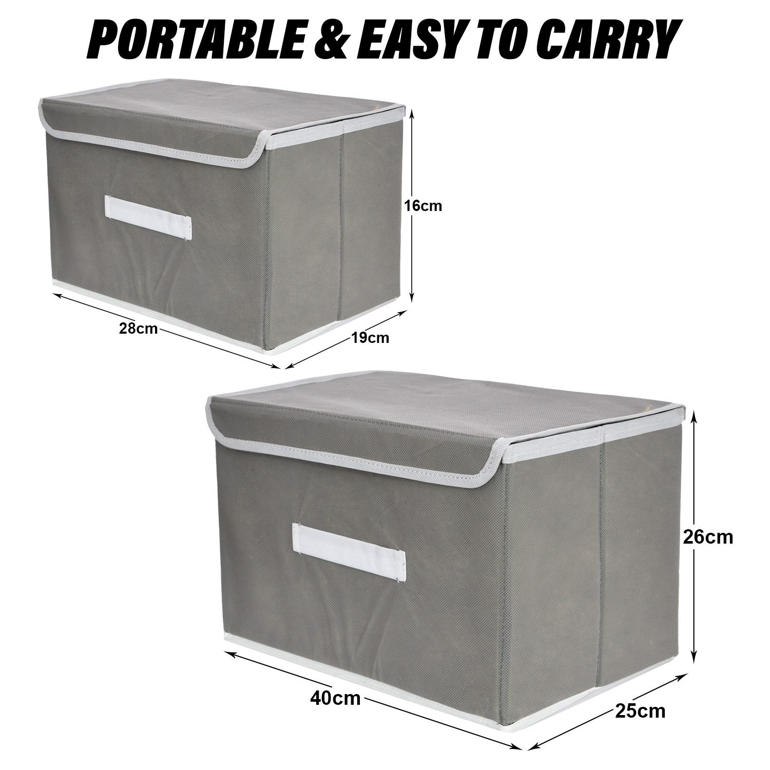 Kuber Industries Drawer Storage Box | Foldable Dhakkan Storage Box | Non-Woven Clothes Organizer | Storage Box with Handle | S | L | Pack of 2 | Gray