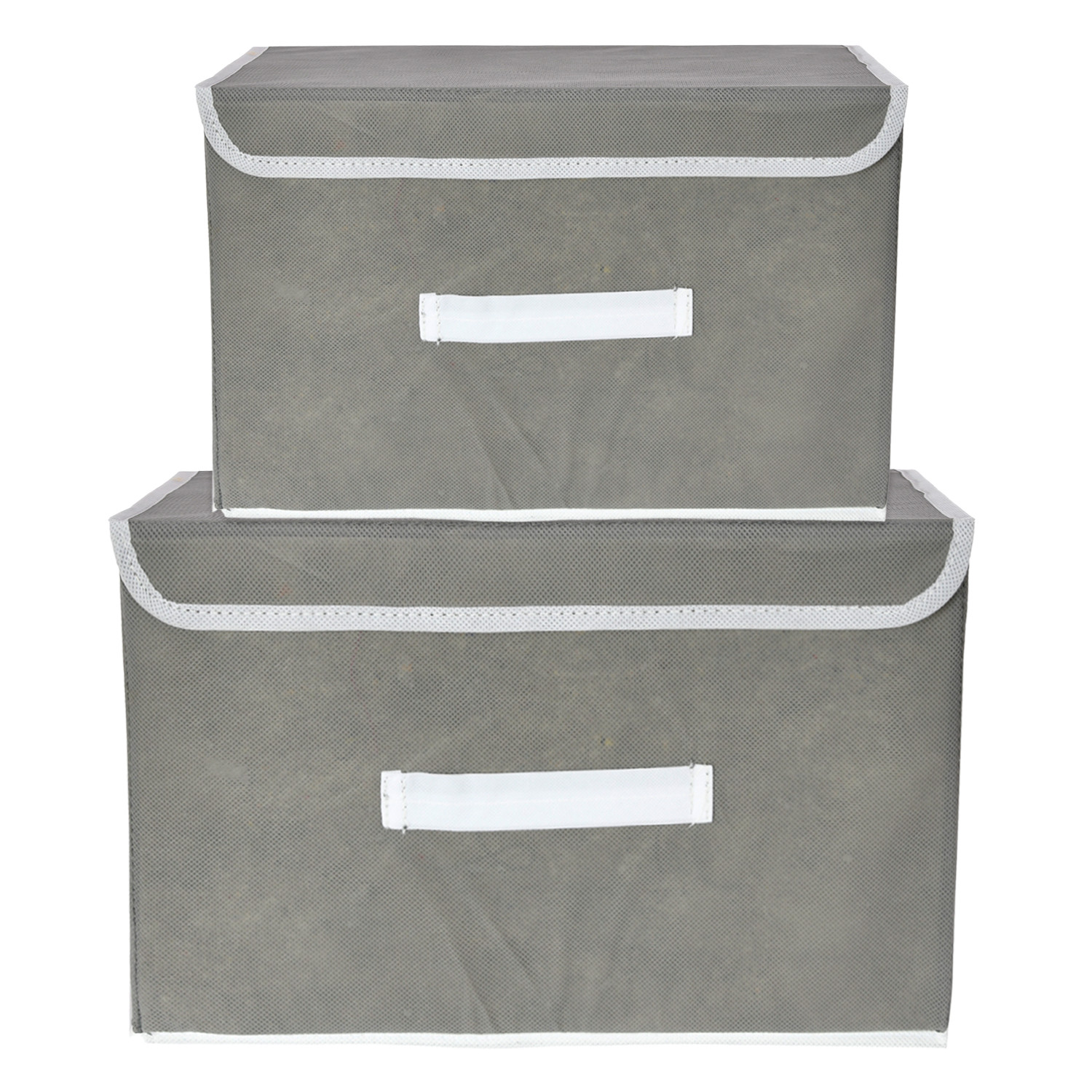 Kuber Industries Drawer Storage Box | Foldable Dhakkan Storage Box | Non-Woven Clothes Organizer | Storage Box with Handle | M | L | Pack of 2 | Gray