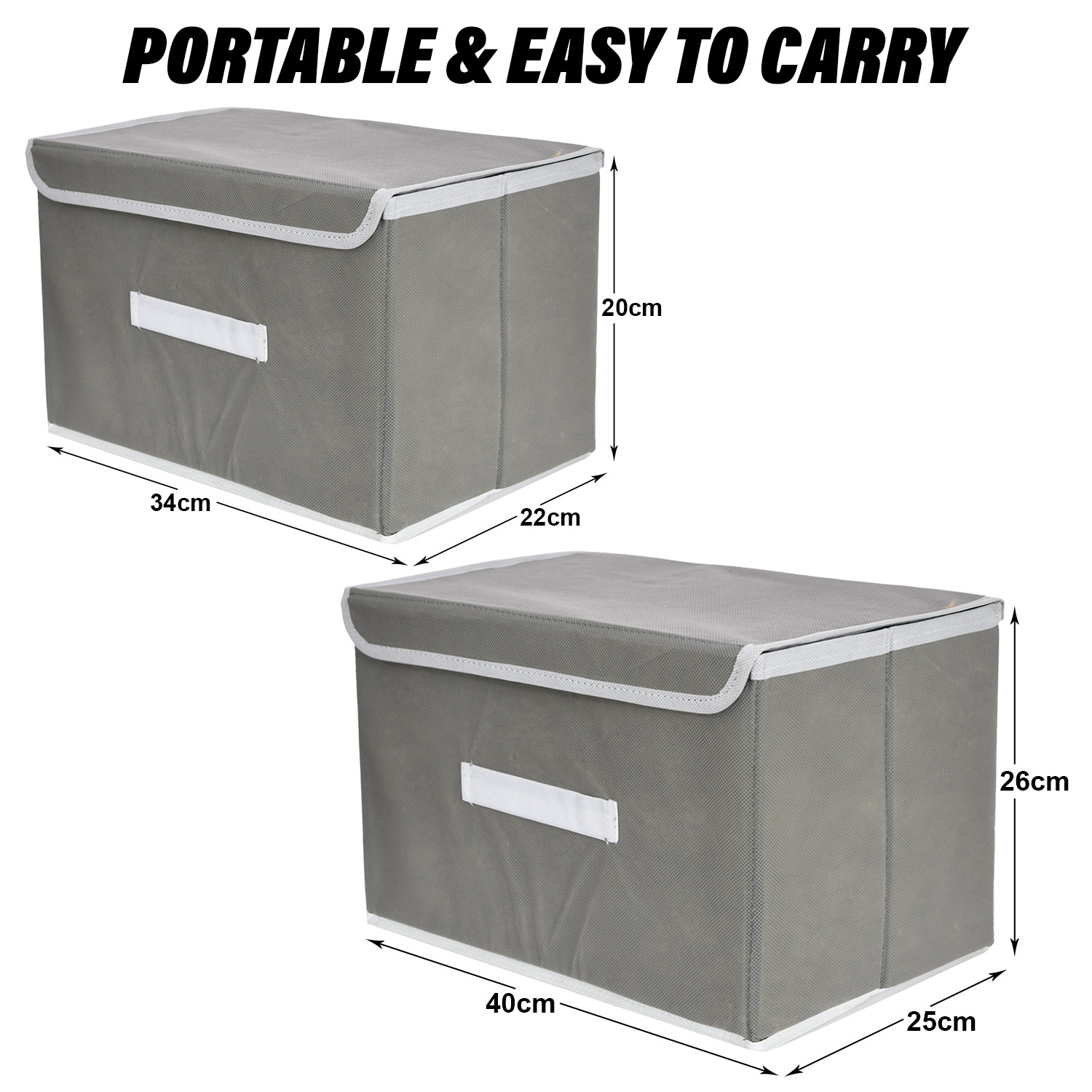 Kuber Industries Drawer Storage Box | Foldable Dhakkan Storage Box | Non-Woven Clothes Organizer | Storage Box with Handle | M | L | Pack of 2 | Gray