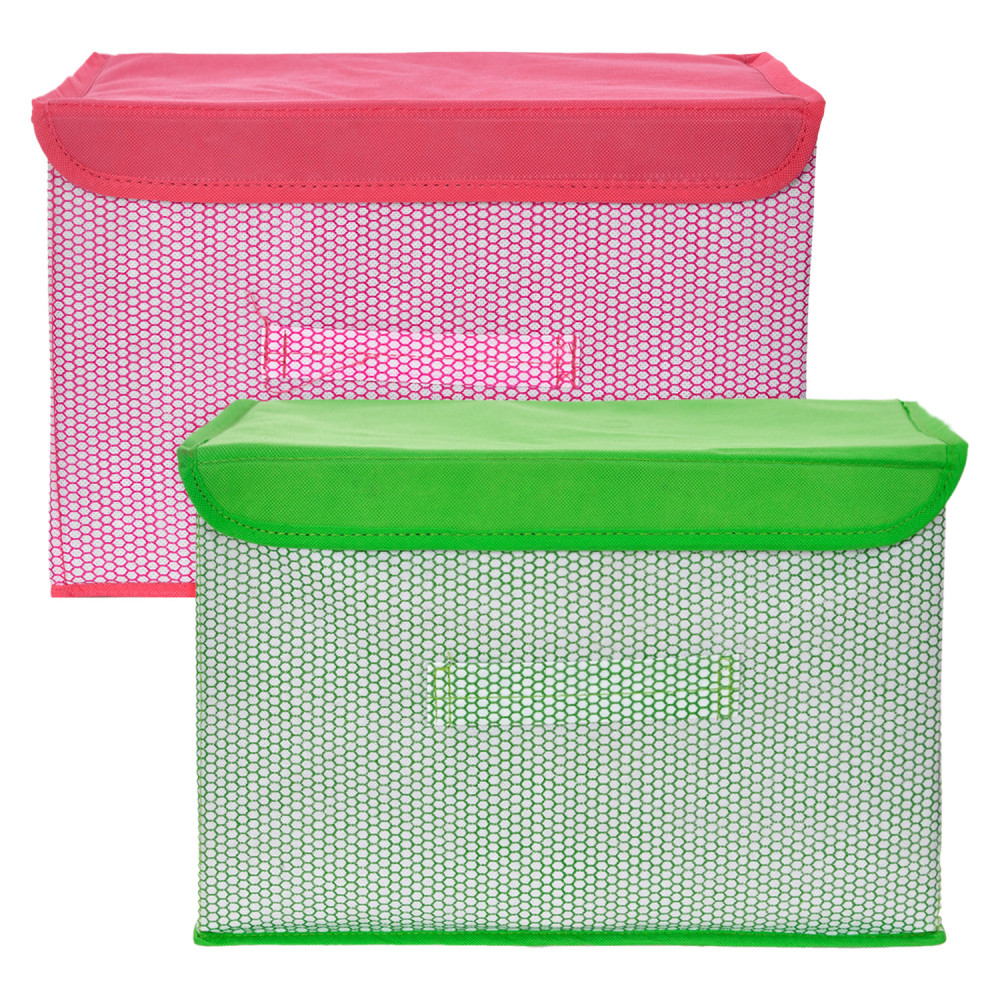 Kuber Industries Drawer Storage Box | Foldable Dhakkan Storage Box | Non-Woven Clothes Organizer For Toys | Storage Box with Handle | Medium | Pack of 2 | Green &amp; Pink