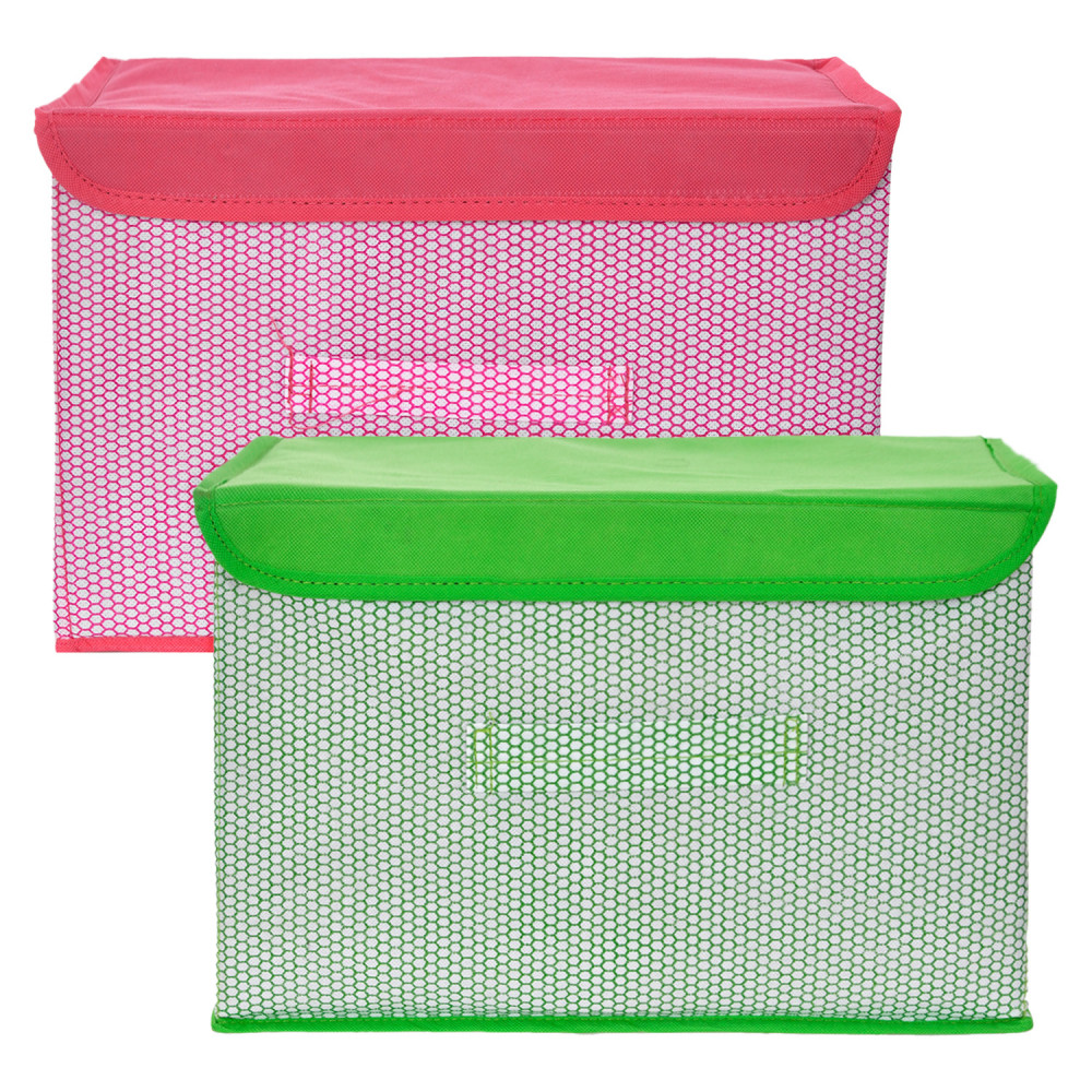 Kuber Industries Drawer Storage Box | Foldable Dhakkan Storage Box | Non-Woven Clothes Organizer For Toys | Storage Box with Handle | Medium | Pack of 2 | Green &amp; Pink
