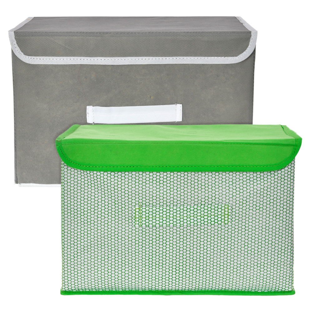 Kuber Industries Drawer Storage Box | Foldable Dhakkan Storage Box | Non-Woven Clothes Organizer For Toys | Storage Box with Handle | Medium | Pack of 2 | Green &amp; Gray