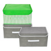 Kuber Industries Drawer Storage Box | Foldable Dhakkan Storage Box | Non-Woven Clothes Organizer For Toys | Storage Box with Handle | Small | Pack of 3 | Green &amp; Gray