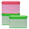 Kuber Industries Drawer Storage Box | Foldable Dhakkan Storage Box | Non-Woven Clothes Organizer For Toys | Storage Box with Handle | Large | Pack of 3 | Green &amp; Pink