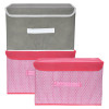 Kuber Industries Drawer Storage Box | Foldable Dhakkan Storage Box | Non-Woven Clothes Organizer For Toys | Storage Box with Handle | Large | Pack of 3 | Pink &amp; Gray