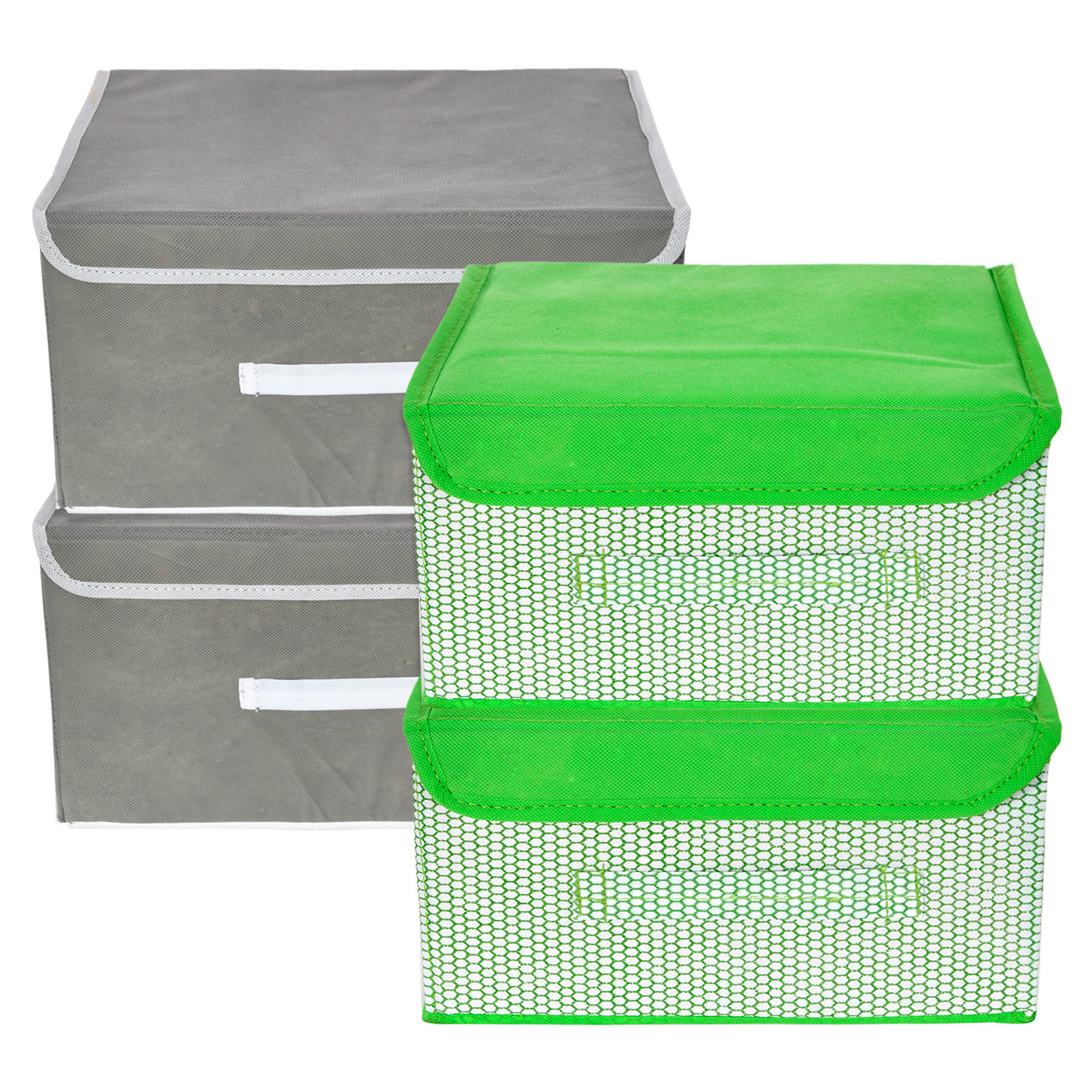 Kuber Industries Drawer Storage Box | Foldable Dhakkan Storage Box | Non-Woven Clothes Organizer For Toys | Storage Box with Handle | Small | Pack of 4 | Multi