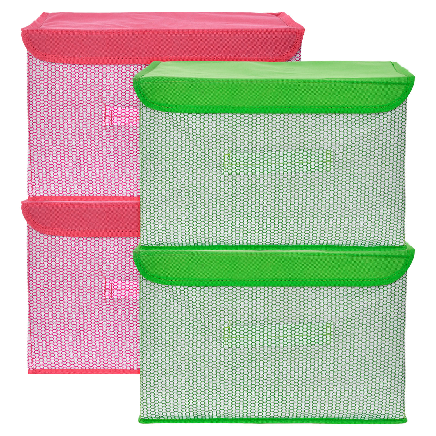 Kuber Industries Drawer Storage Box | Foldable Dhakkan Storage Box | Non-Woven Clothes Organizer For Toys | Storage Box with Handle | Medium | Pack of 4 | Multi