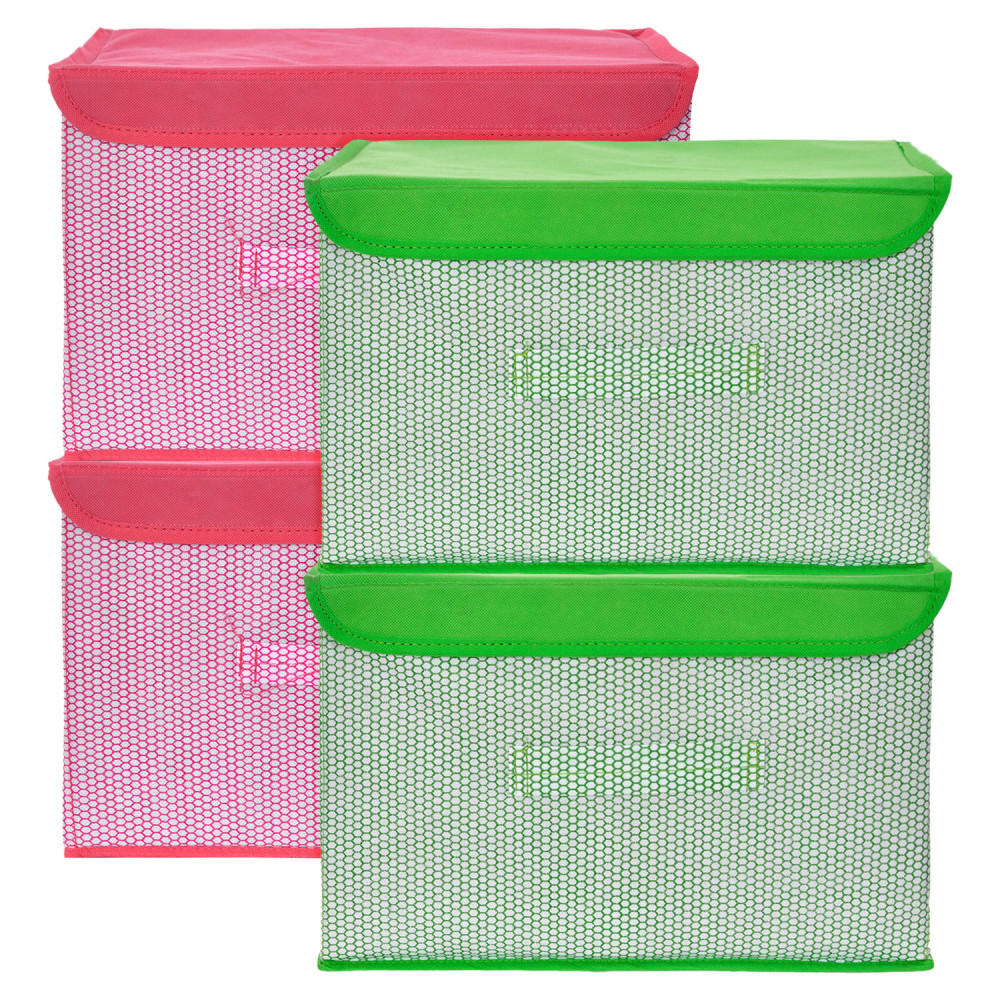 Kuber Industries Drawer Storage Box | Foldable Dhakkan Storage Box | Non-Woven Clothes Organizer For Toys | Storage Box with Handle | Medium | Pack of 4 | Multi