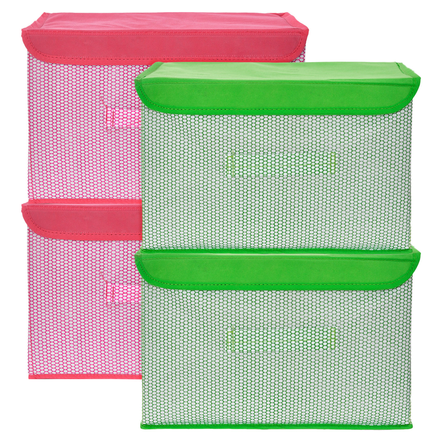 Kuber Industries Drawer Storage Box | Foldable Dhakkan Storage Box | Non-Woven Clothes Organizer For Toys | Storage Box with Handle | Large | Pack of 4 | Multi