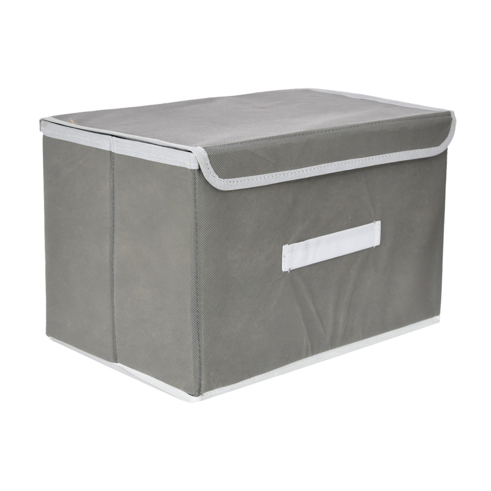 Kuber Industries Drawer Storage Box | Plain Dhakkan Storage Box | Non-Woven Clothes Organizer For Toys | Storage Box with Handle | Small | Gray