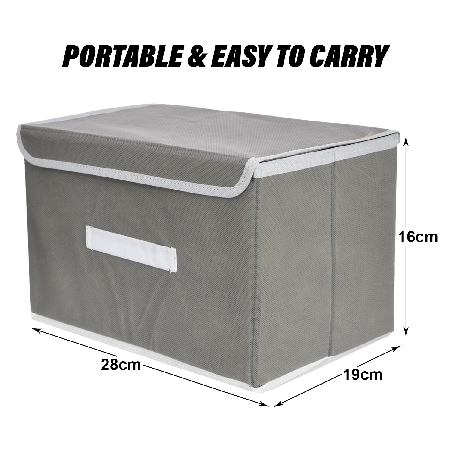 Kuber Industries Drawer Storage Box | Plain Dhakkan Storage Box | Non-Woven Clothes Organizer For Toys | Storage Box with Handle | Small | Gray