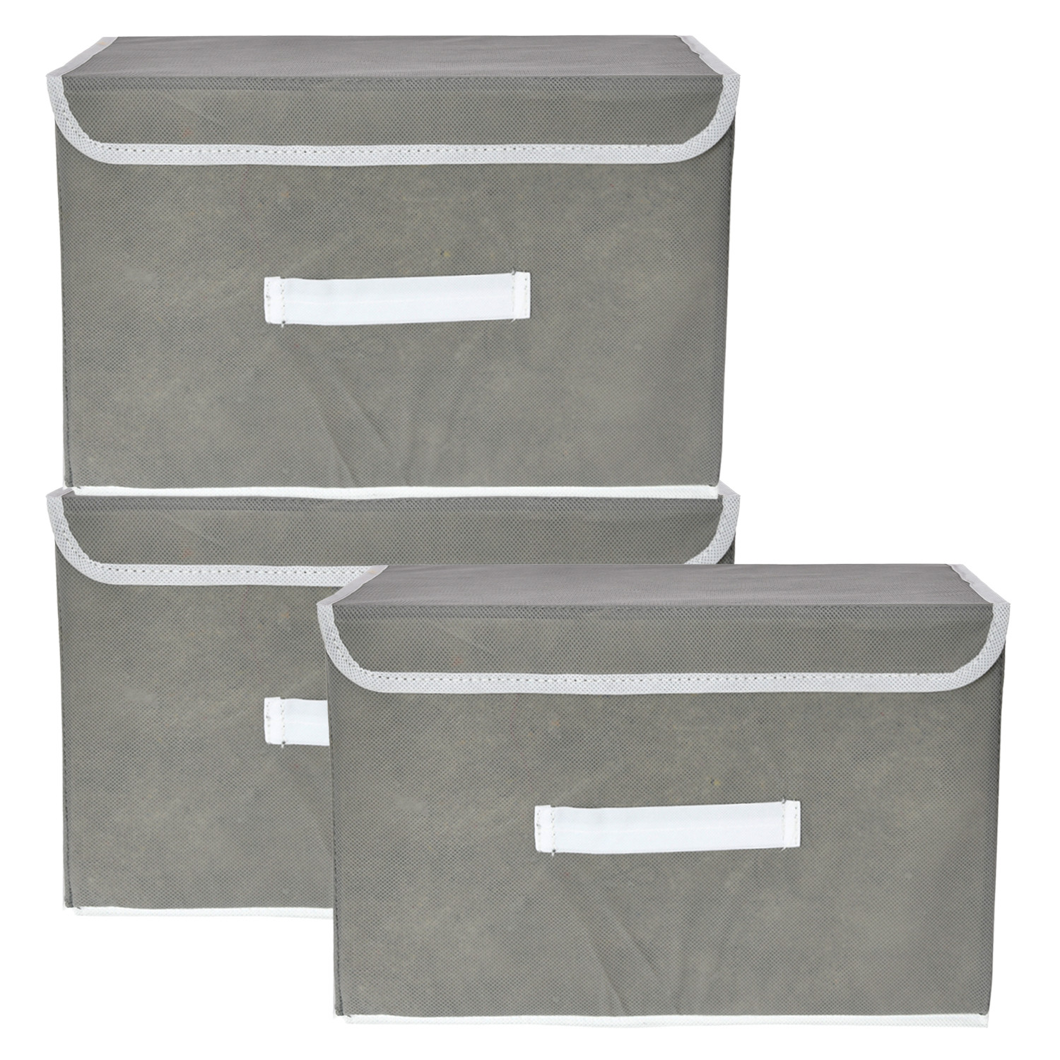 Kuber Industries Drawer Storage Box | Plain Dhakkan Storage Box | Non-Woven Clothes Organizer For Toys | Storage Box with Handle | Large | Gray