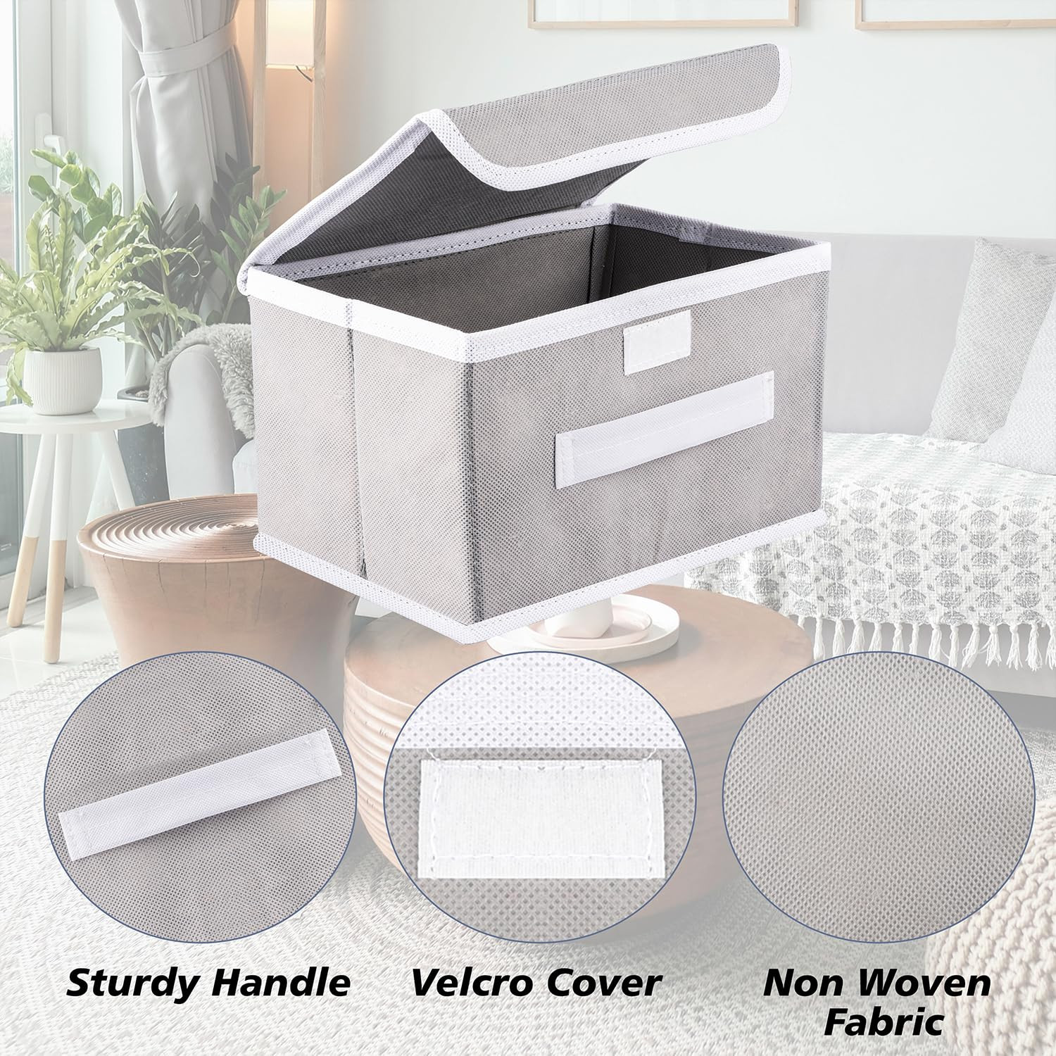 Kuber Industries Drawer Storage Box  Plain Dhakkan Storage Box  Non-Woven Clothes Organizer For Toys  Storage Box with Handle  Large  Pack of 2  Gray
