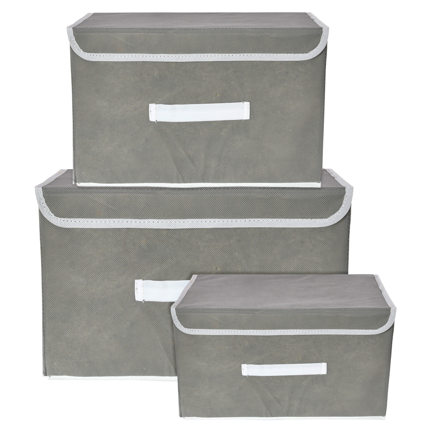 Kuber Industries Drawer Storage Box | Plain Dhakkan Storage Box For Toys | Non-Woven Clothes Organizer | Storage Box with Handle | S | M | L | Pack of 3 | Gray