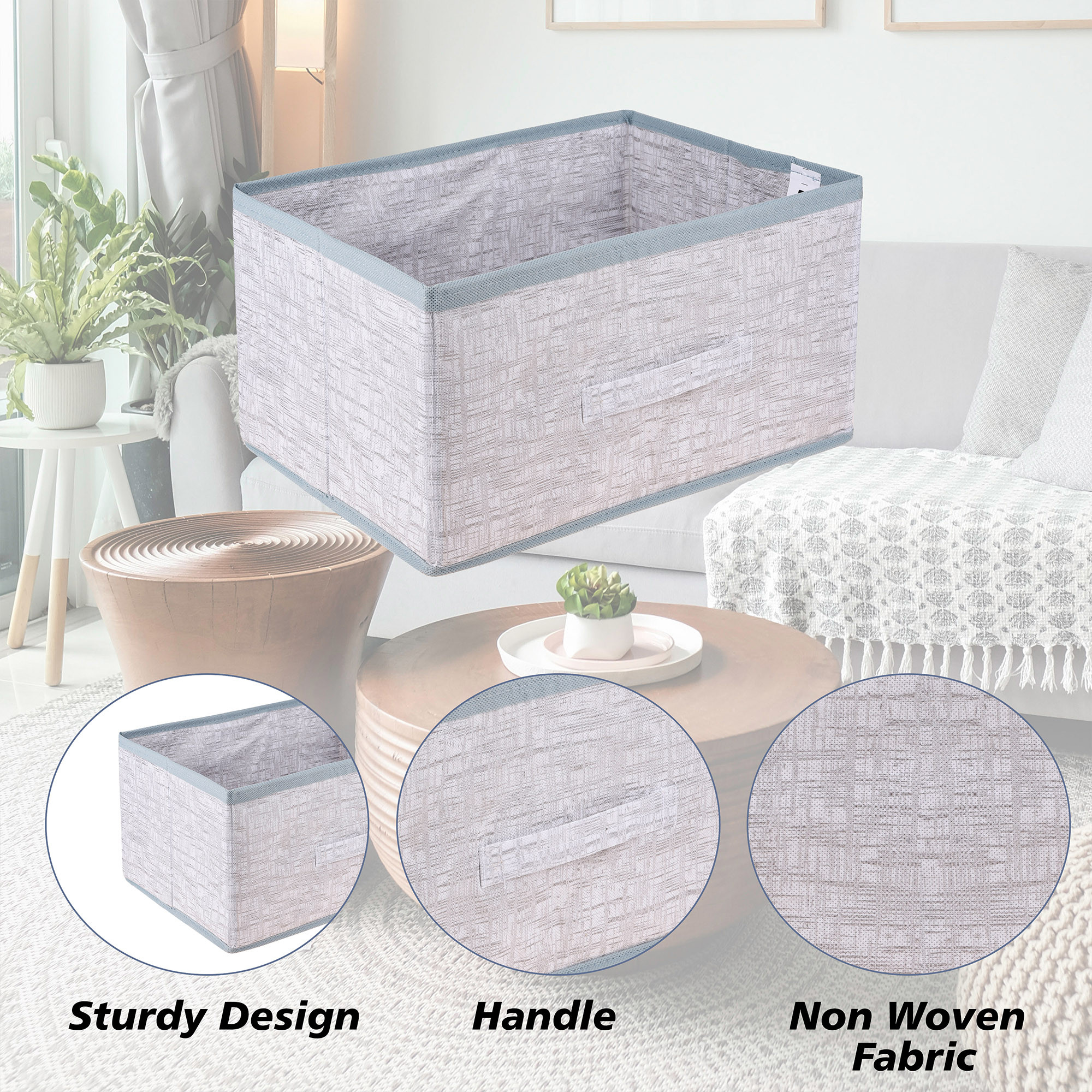 Kuber Industries Drawer Storage Box  Storage Bin for Clothes  Wardrobe Organizer for Books  Closet Box with Handle  Non-Woven Storage Box  Jute Printed Storage Box  Gray