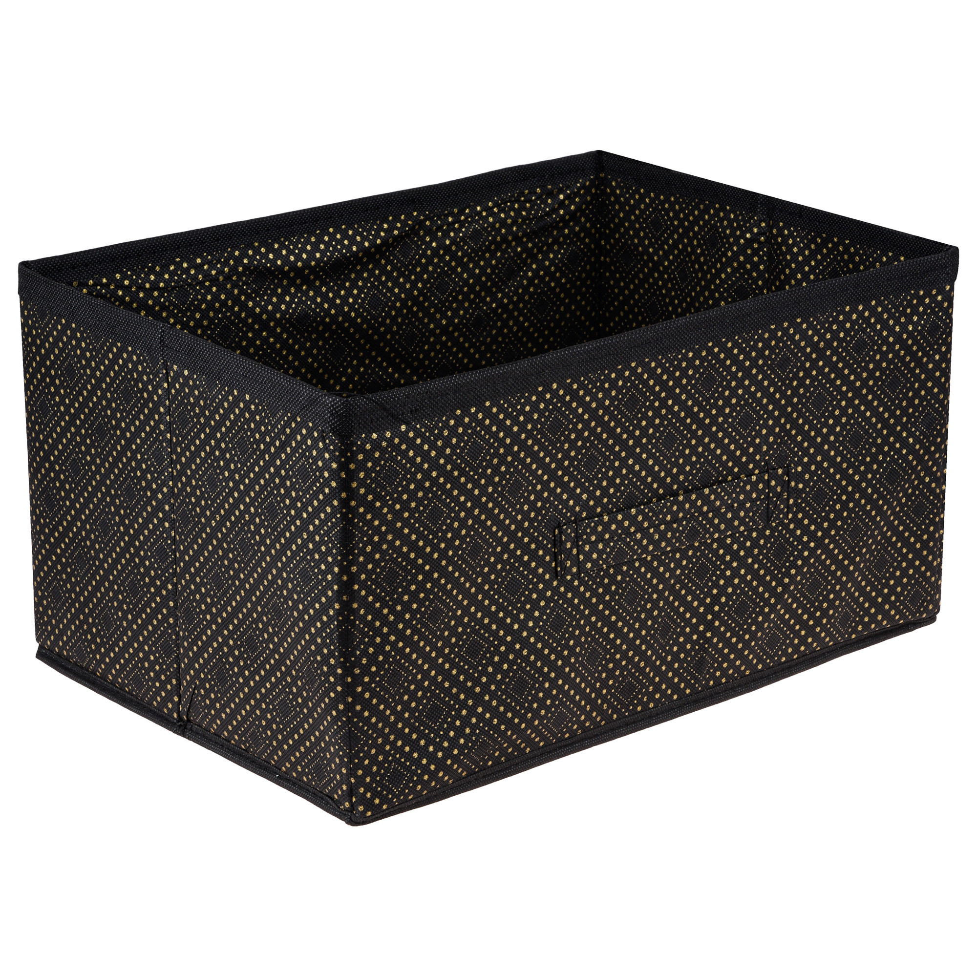 Kuber Industries Drawer Storage Box | Storage Bin for Clothes | Wardrobe Organizer for Books | Closet Box with Handle | Non-Woven Storage Box | Golden-Dot Storage Box | Black