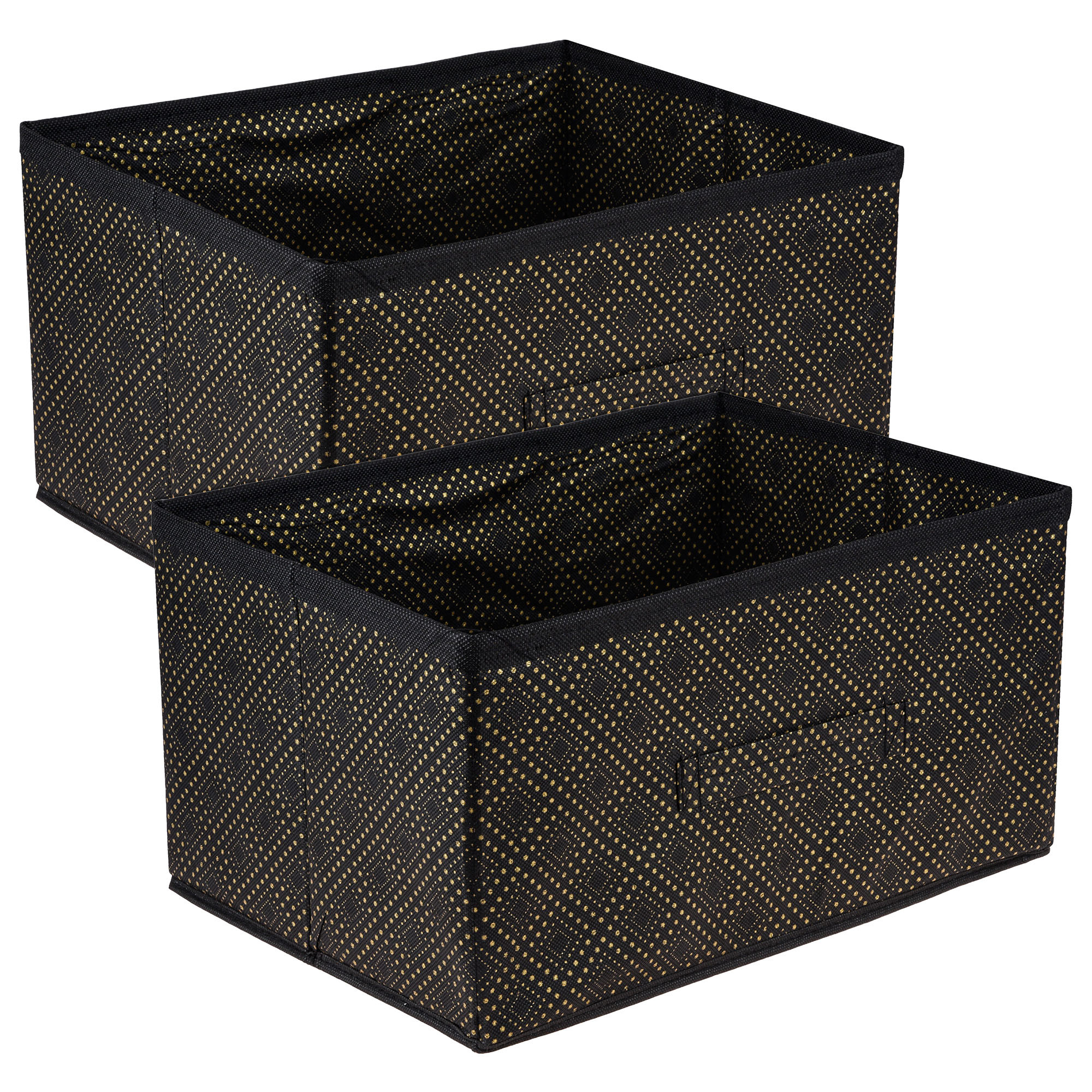 Kuber Industries Drawer Storage Box | Storage Bin for Clothes | Wardrobe Organizer for Books | Closet Box with Handle | Non-Woven Storage Box | Golden-Dot Storage Box | Black