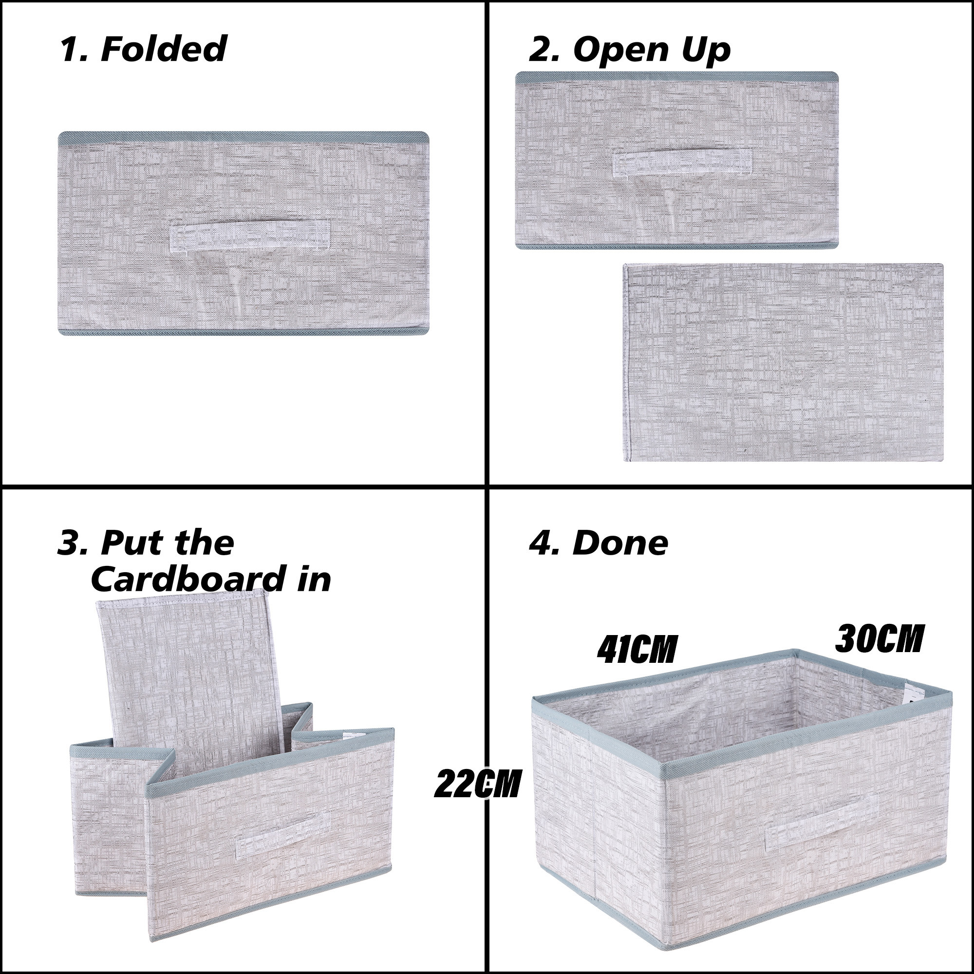 Kuber Industries Drawer Storage Box | Storage Bin for Clothes | Wardrobe Organizer for Books | Closet Box with Handle | Non-Woven Storage Box | Jute Printed Storage Box | Gray