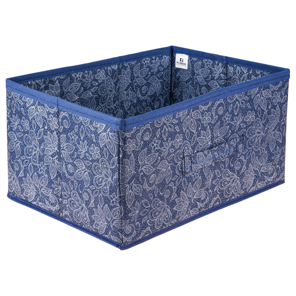 Kuber Industries Drawer Storage Box | Storage Bin for Clothes | Wardrobe Organizer for Books | Closet Box with Handle | Non-Woven Storage Box | Flower Printed Storage Box | Navy Blue