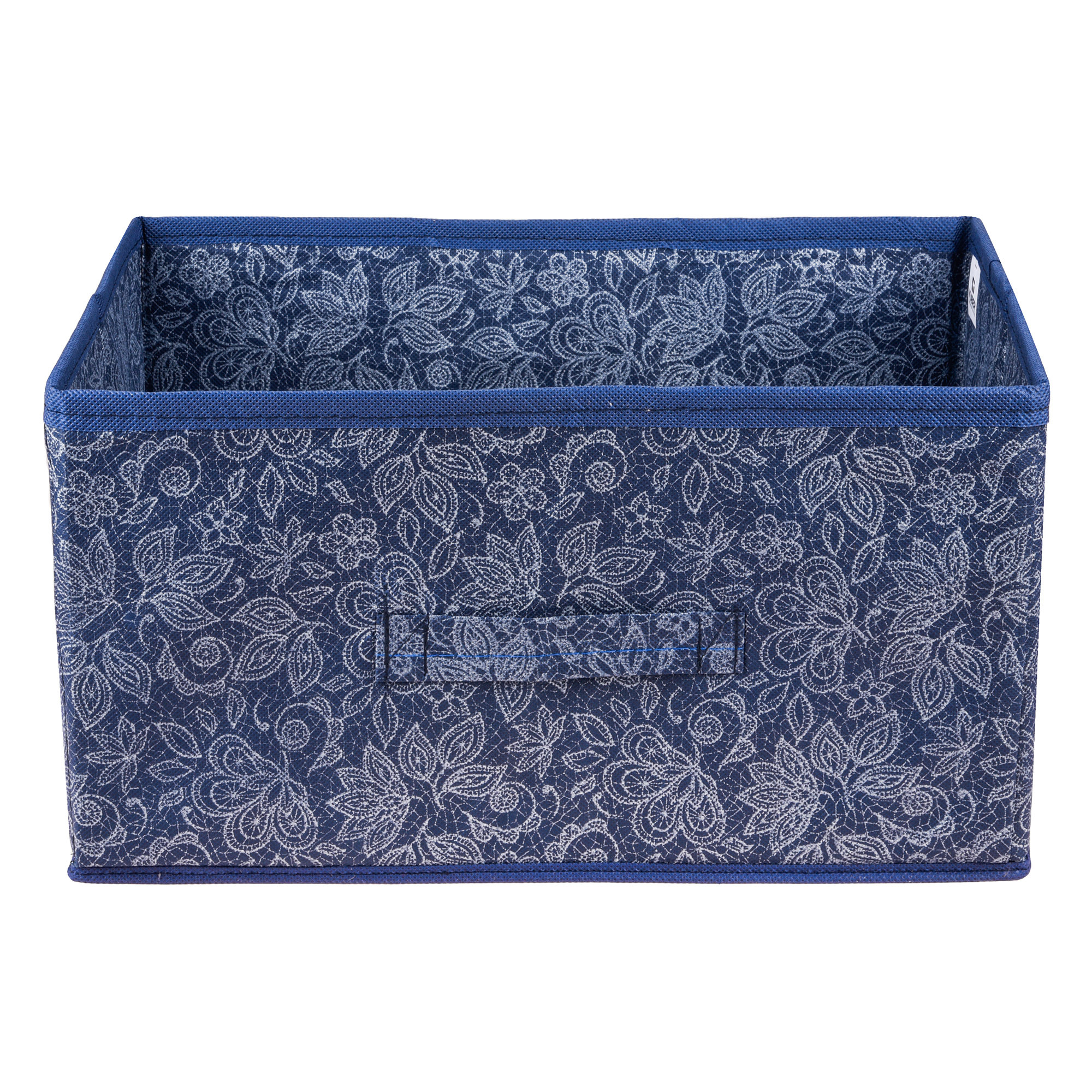 Kuber Industries Drawer Storage Box | Storage Bin for Clothes | Wardrobe Organizer for Books | Closet Box with Handle | Non-Woven Storage Box | Flower Printed Storage Box | Navy Blue