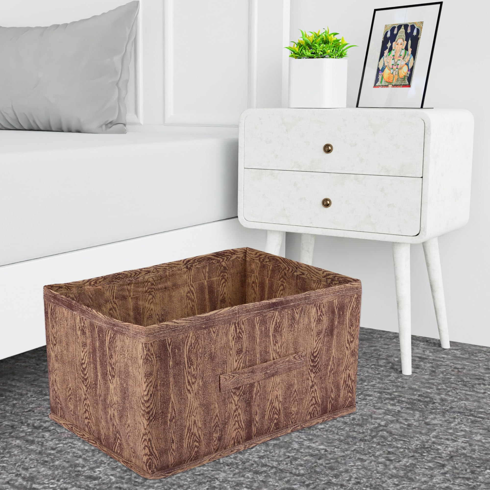 Kuber Industries Drawer Storage Box  Storage Bin for Clothes  Wardrobe Organizer for Books  Closet Box with Handle  Non-Woven Storage Box  Wooden Storage Box  Pack of 4  Brown