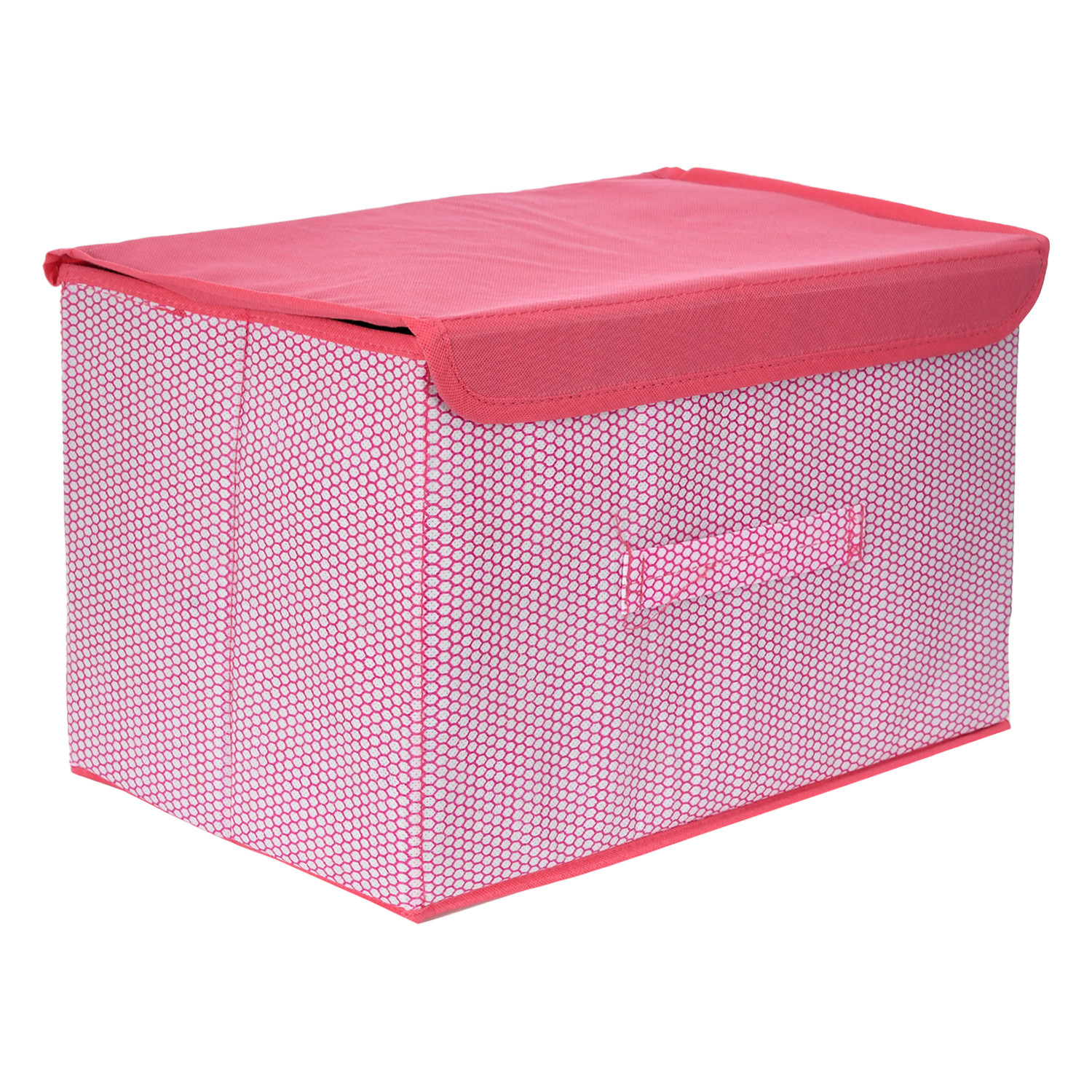 Kuber Industries Drawer Storage Box | Zig Zag Dhakkan Storage Box | Non-Woven Clothes Organizer | Storage Box with Handle | S | M | L | Pack of 3 | Pink