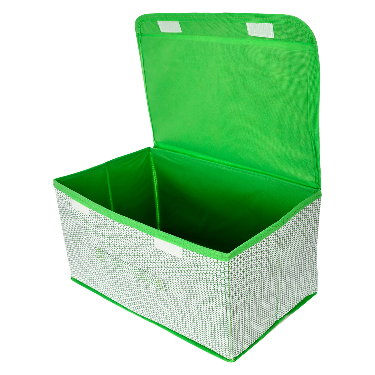 Kuber Industries Drawer Storage Box | Zig Zag Dhakkan Storage Box | Non-Woven Clothes Organizer | Storage Box with Handle | S | L | Pack of 2 | Green