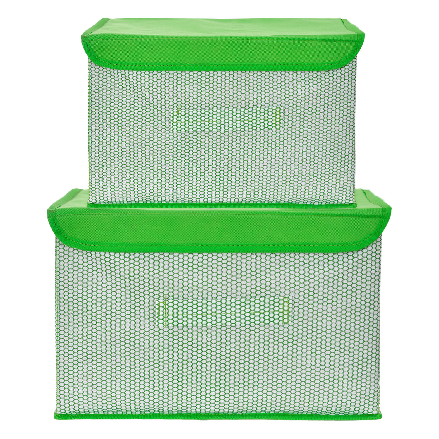 Kuber Industries Drawer Storage Box | Zig Zag Dhakkan Storage Box | Non-Woven Clothes Organizer | Storage Box with Handle | M | L | Pack of 2 | Green
