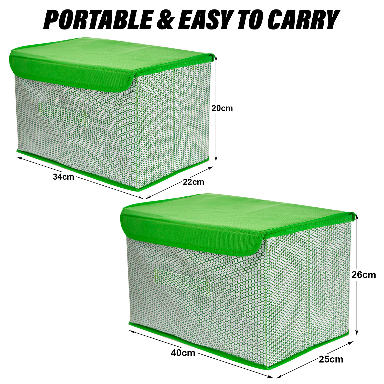 Kuber Industries Drawer Storage Box | Zig Zag Dhakkan Storage Box | Non-Woven Clothes Organizer | Storage Box with Handle | M | L | Pack of 2 | Green