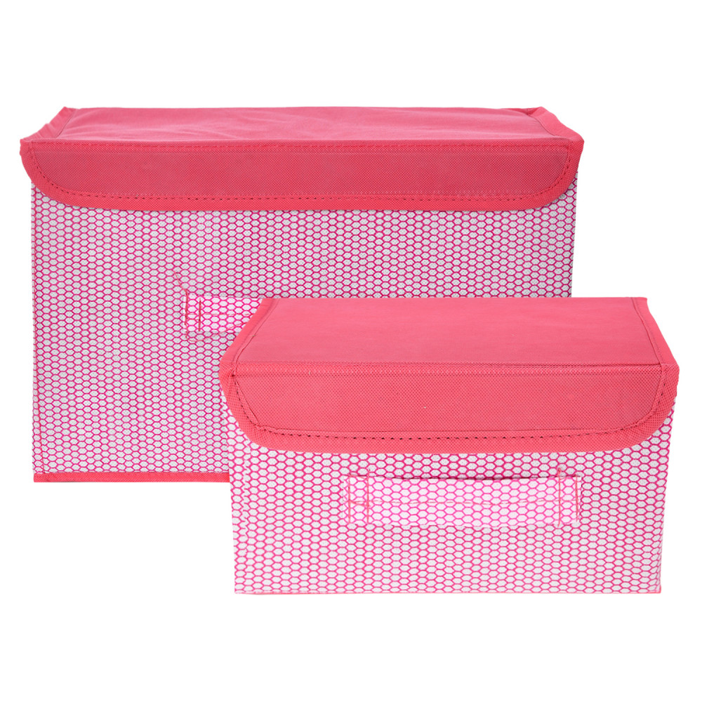 Kuber Industries Drawer Storage Box | Zig Zag Dhakkan Storage Box | Non-Woven Clothes Organizer | Storage Box with Handle | S | M | Pack of 2 | Pink