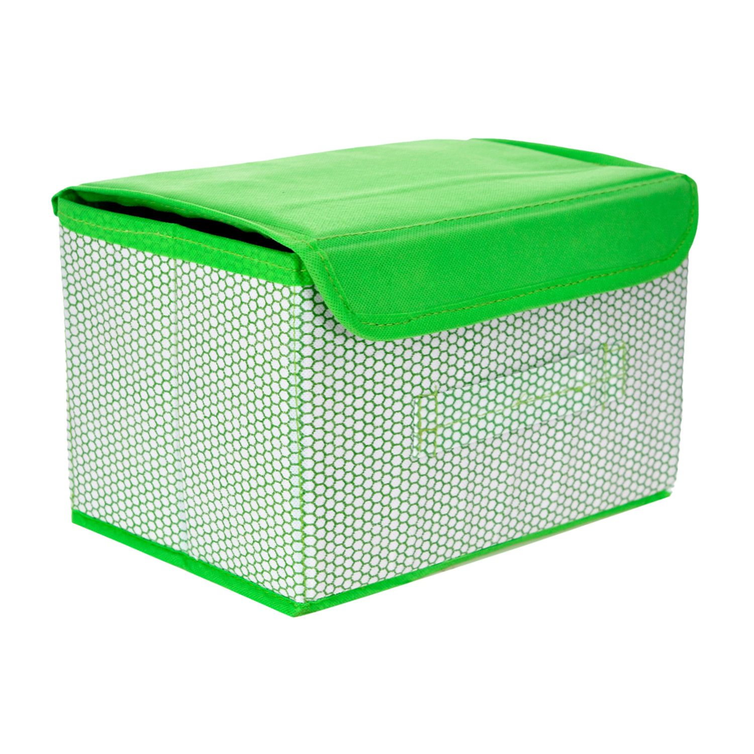 Kuber Industries Drawer Storage Box | Zig Zag Dhakkan Storage Box | Non-Woven Clothes Organizer For Toys | Storage Box with Handle | Small | Green