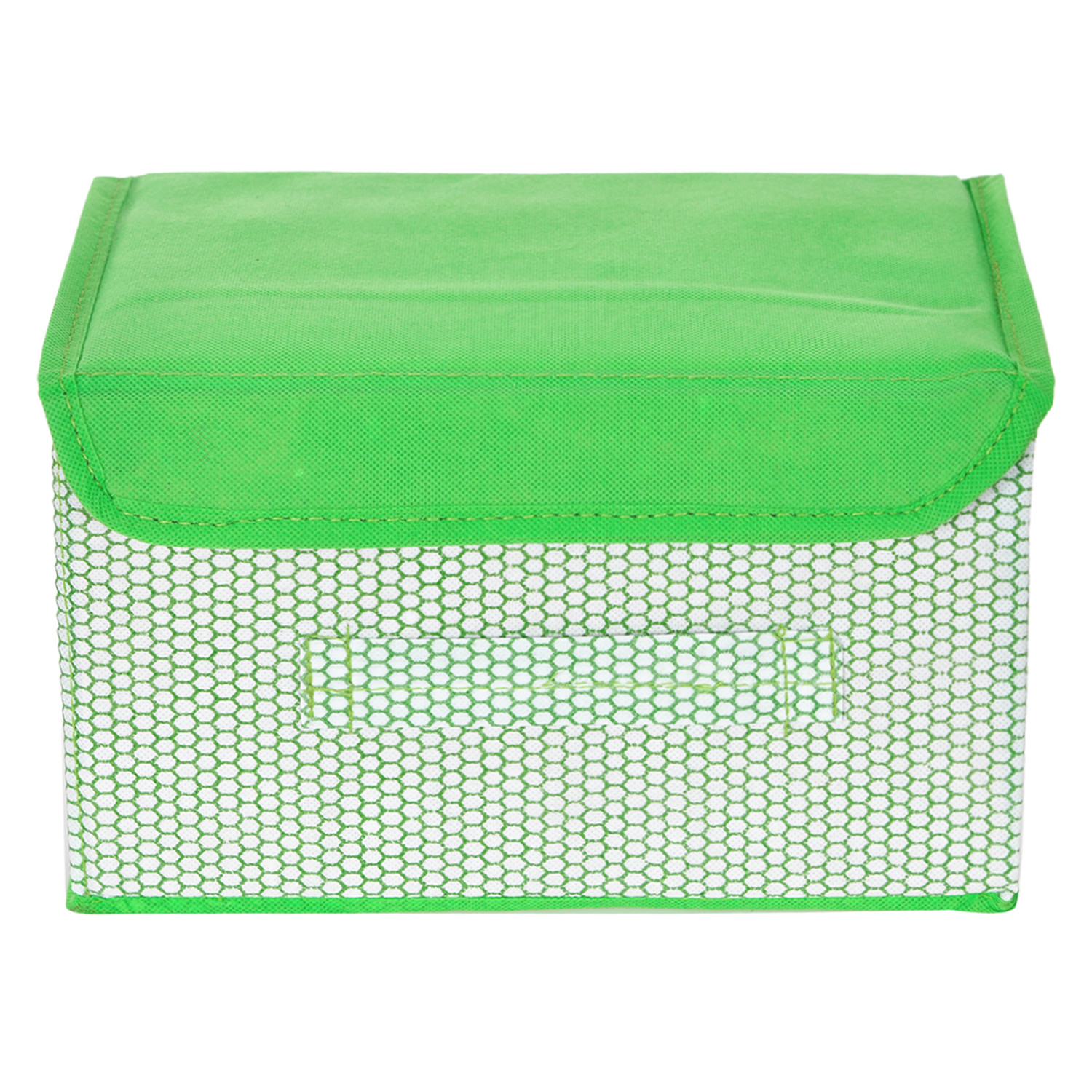 Kuber Industries Drawer Storage Box | Zig Zag Dhakkan Storage Box | Non-Woven Clothes Organizer For Toys | Storage Box with Handle | Small | Green