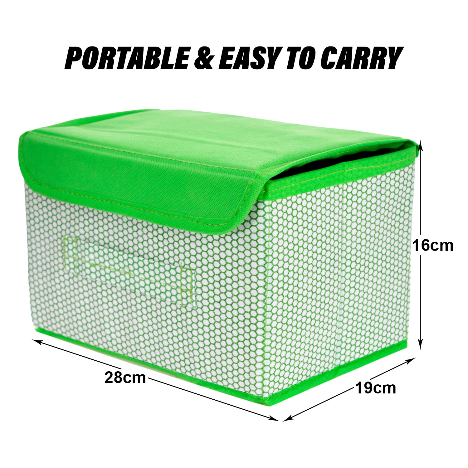Kuber Industries Drawer Storage Box | Zig Zag Dhakkan Storage Box | Non-Woven Clothes Organizer For Toys | Storage Box with Handle | Small | Green