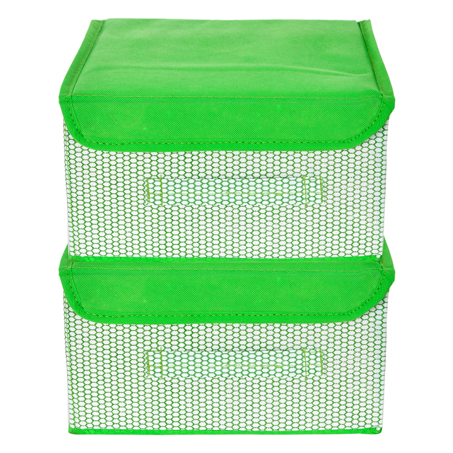 Kuber Industries Drawer Storage Box | Zig Zag Dhakkan Storage Box | Non-Woven Clothes Organizer For Toys | Storage Box with Handle | Small | Green