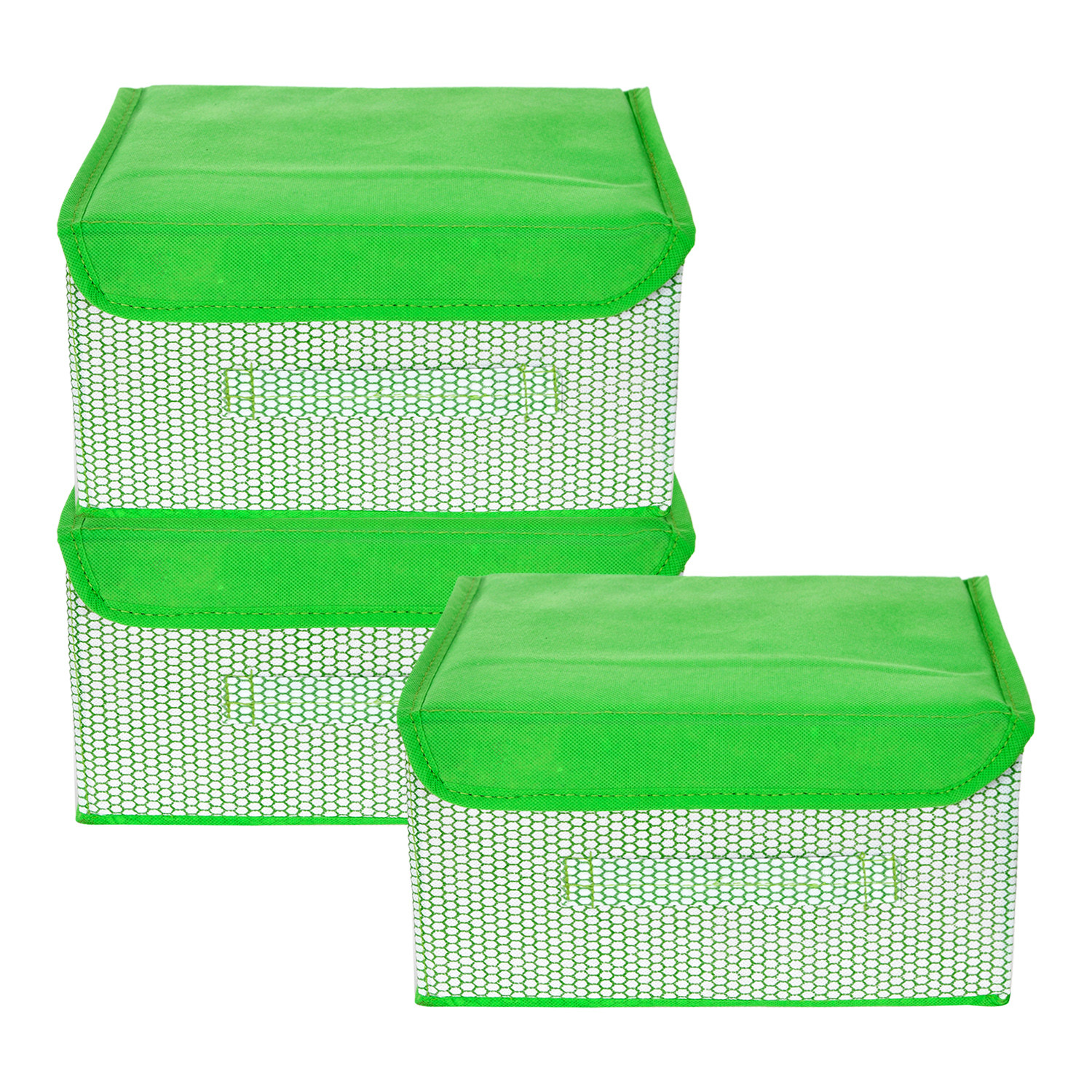 Kuber Industries Drawer Storage Box | Zig Zag Dhakkan Storage Box | Non-Woven Clothes Organizer For Toys | Storage Box with Handle | Small | Green