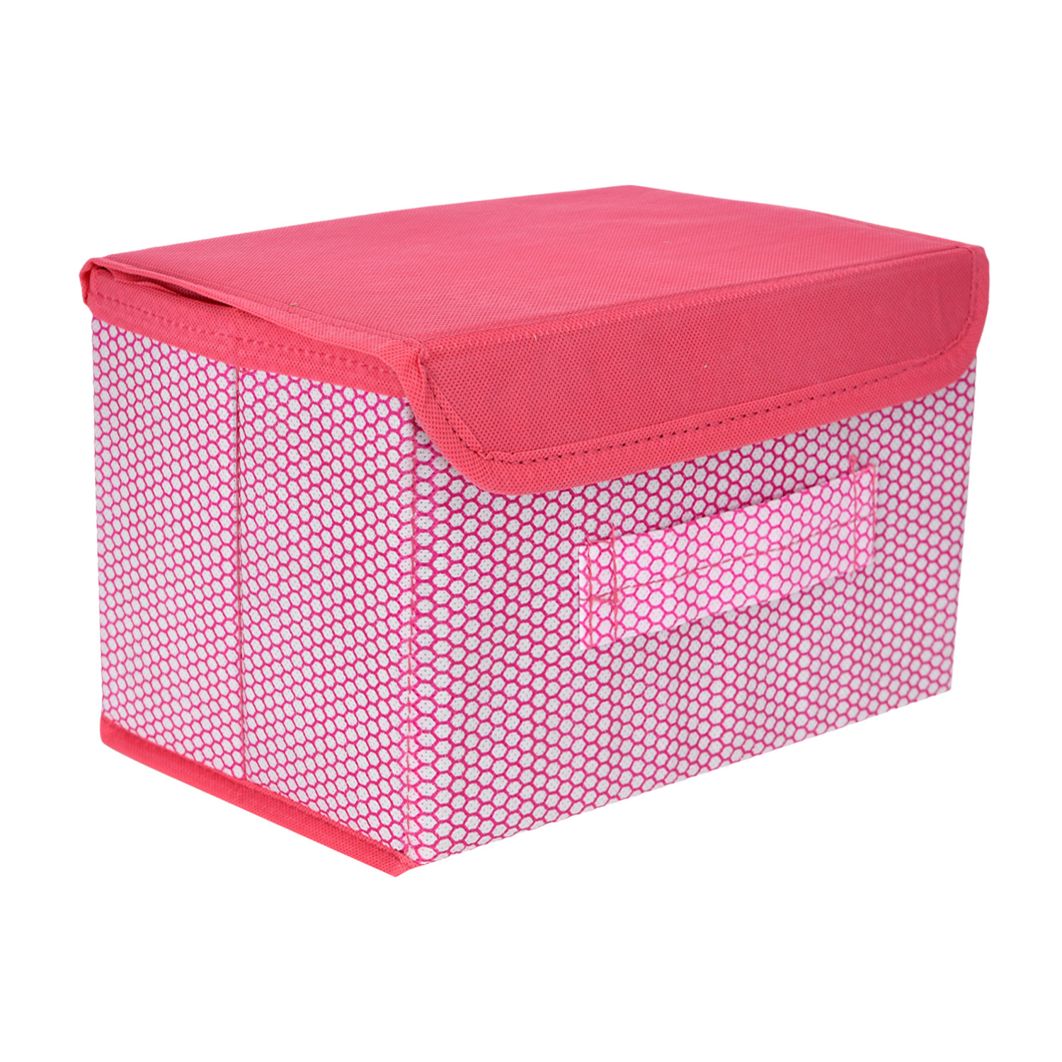 Kuber Industries Drawer Storage Box | Zig Zag Dhakkan Storage Box |  Non-Woven Clothes Organizer For Toys | Storage Box with Handle | Small |  Pink