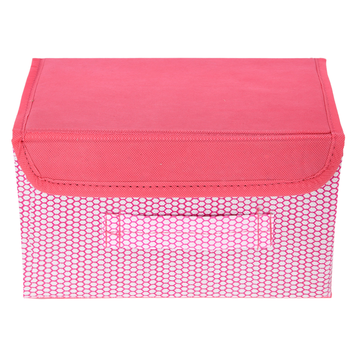 Kuber Industries Drawer Storage Box | Zig Zag Dhakkan Storage Box | Non-Woven Clothes Organizer For Toys | Storage Box with Handle | Small | Pink