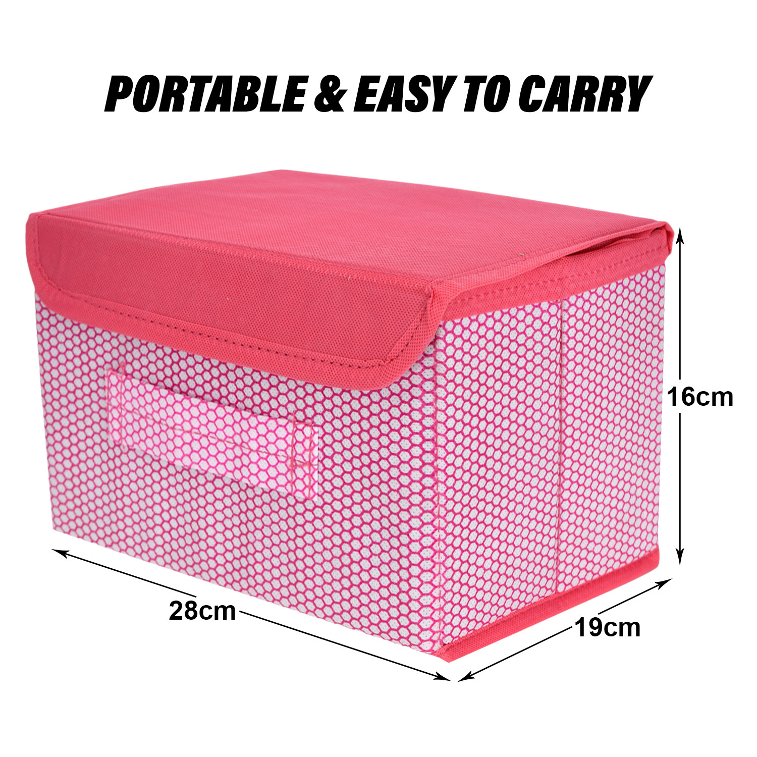 Kuber Industries Drawer Storage Box | Zig Zag Dhakkan Storage Box | Non-Woven Clothes Organizer For Toys | Storage Box with Handle | Small | Pink
