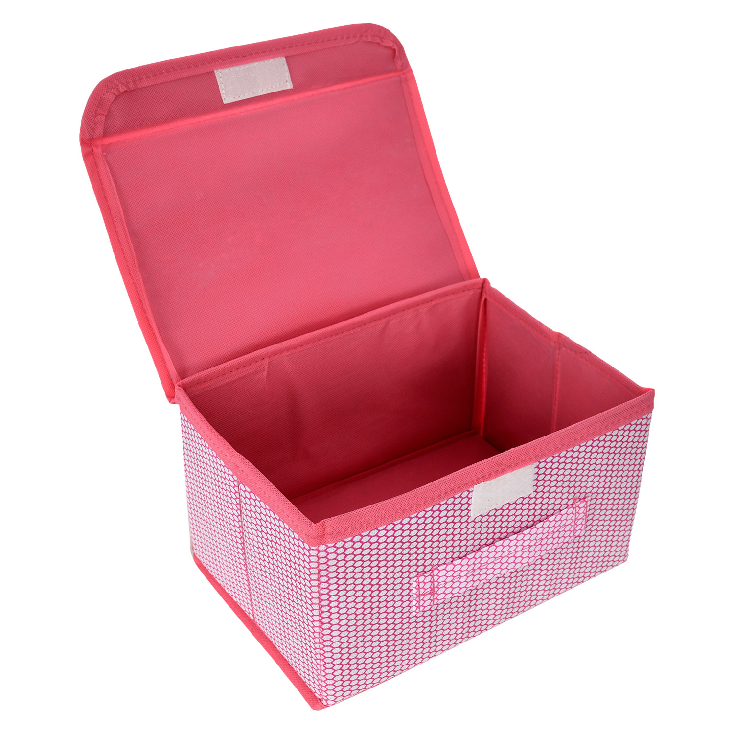 Kuber Industries Drawer Storage Box | Zig Zag Dhakkan Storage Box | Non-Woven Clothes Organizer For Toys | Storage Box with Handle | Small | Pink