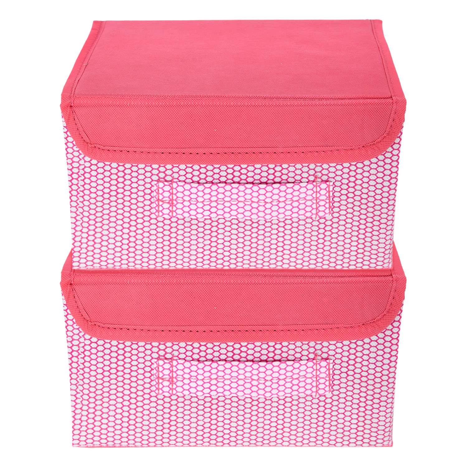Kuber Industries Drawer Storage Box | Zig Zag Dhakkan Storage Box | Non-Woven Clothes Organizer For Toys | Storage Box with Handle | Small | Pink