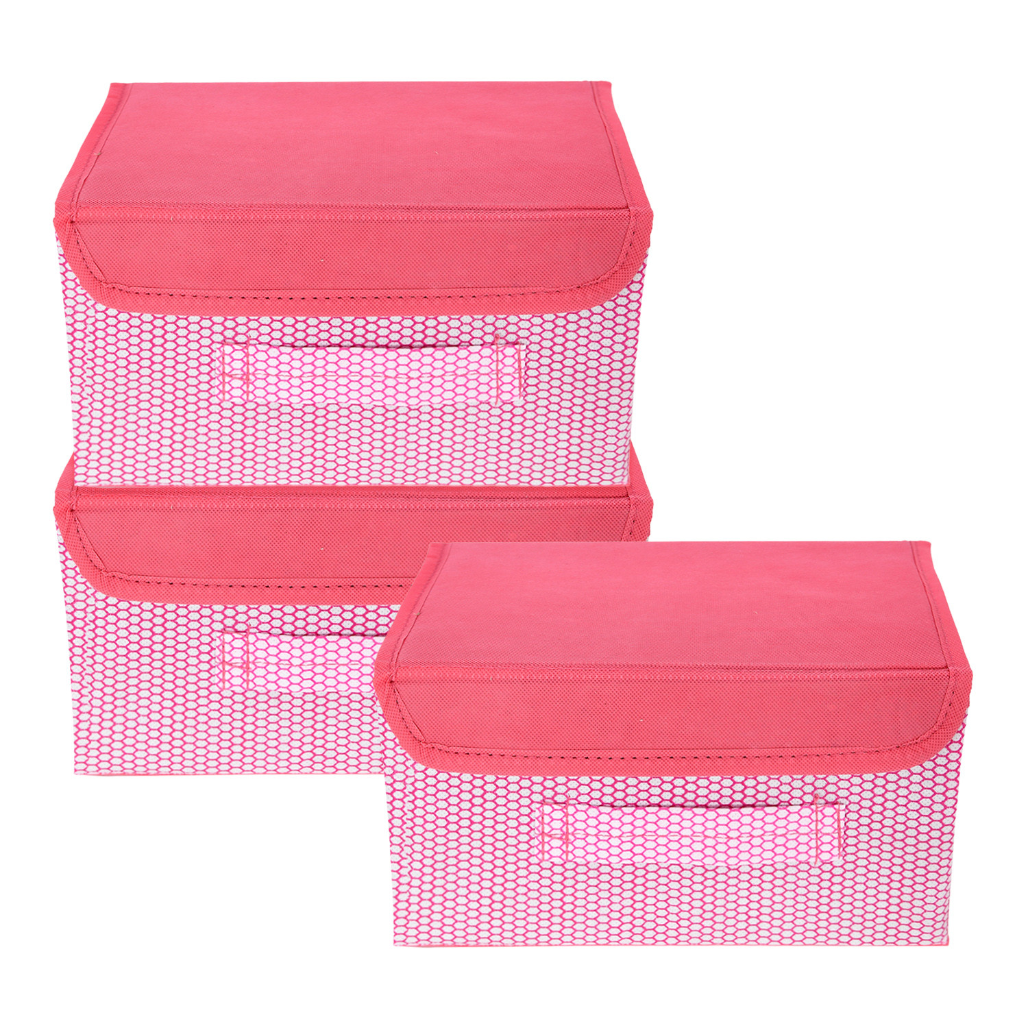 Kuber Industries Drawer Storage Box | Zig Zag Dhakkan Storage Box | Non-Woven Clothes Organizer For Toys | Storage Box with Handle | Small | Pink