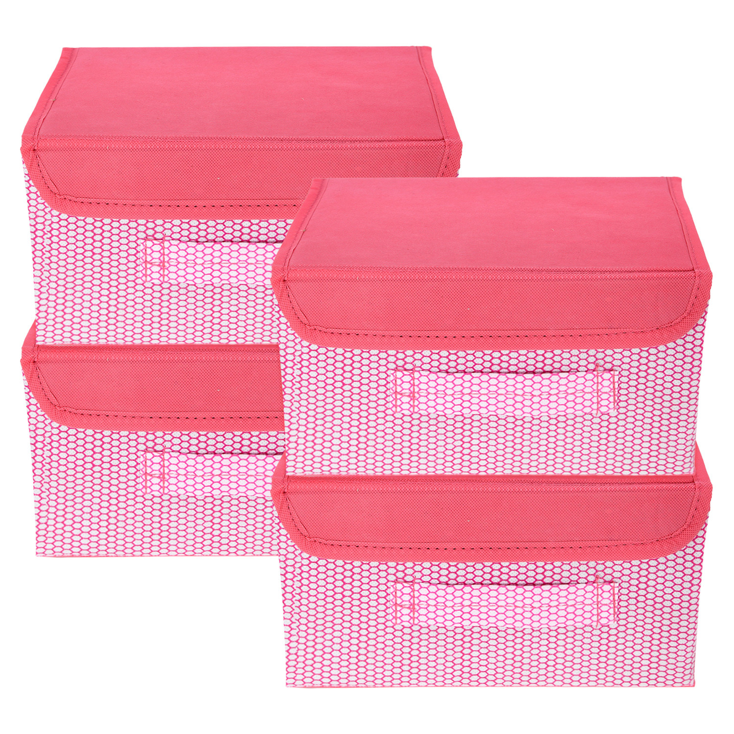 Kuber Industries Drawer Storage Box | Zig Zag Dhakkan Storage Box | Non-Woven Clothes Organizer For Toys | Storage Box with Handle | Small | Pink