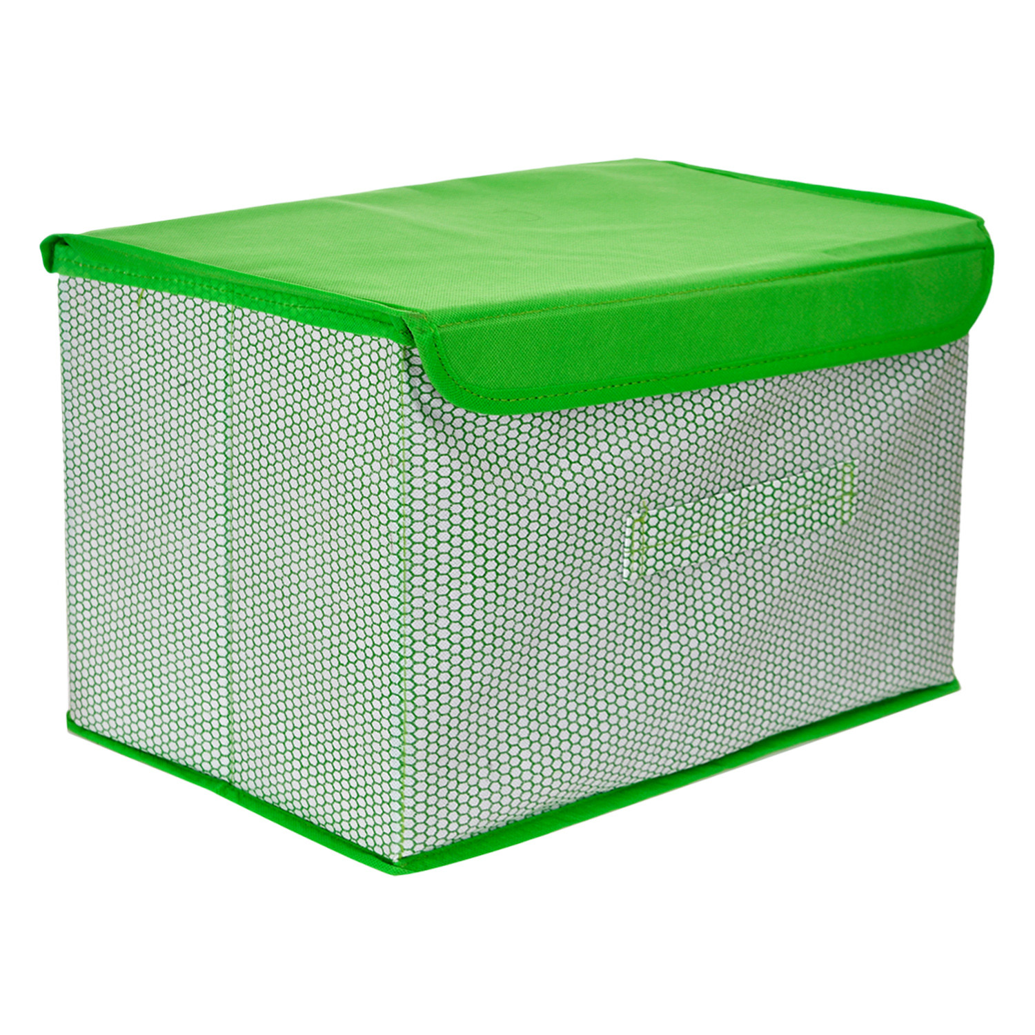 Kuber Industries Drawer Storage Box | Zig Zag Dhakkan Storage Box | Non-Woven Clothes Organizer For Toys | Storage Box with Handle | Medium | Green