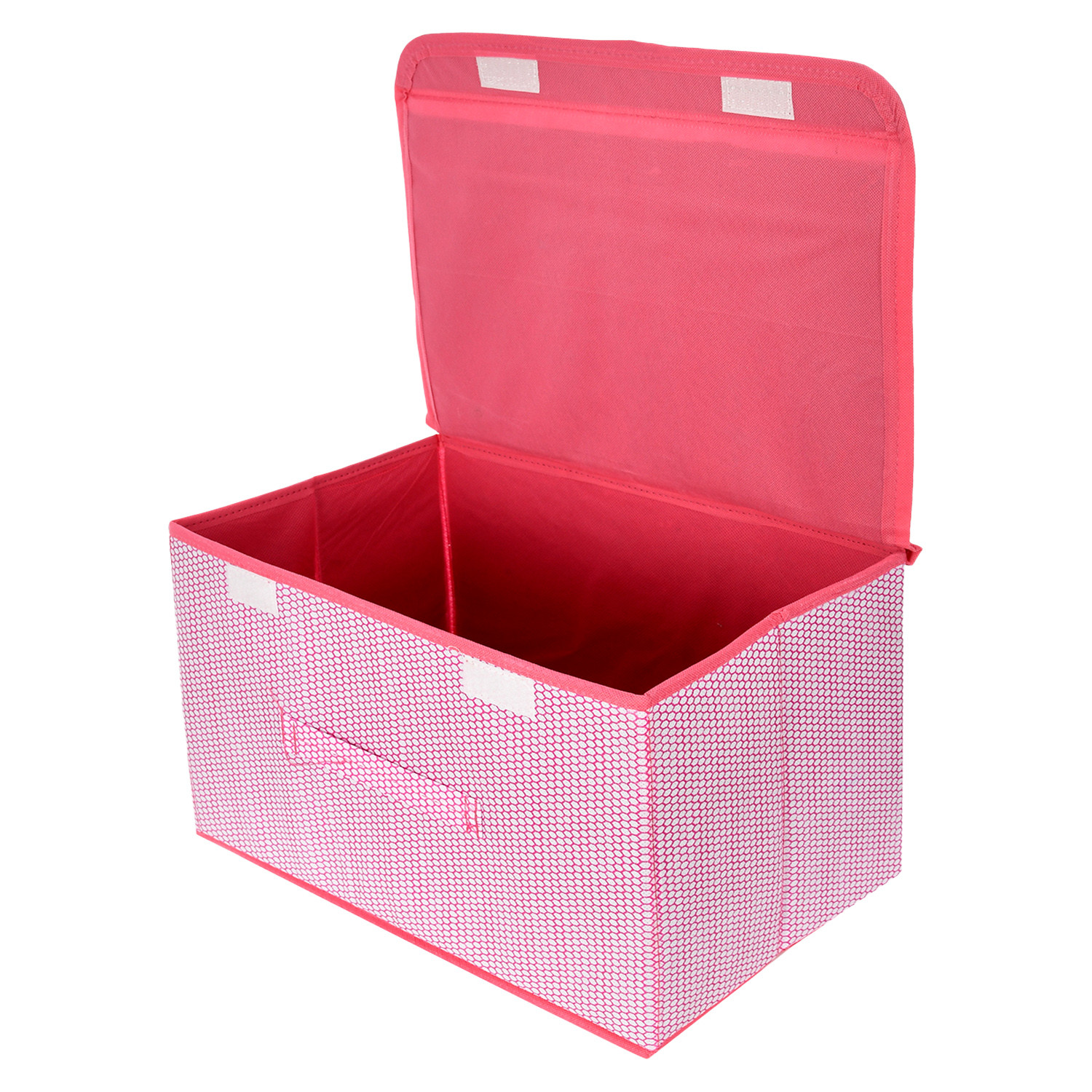 Kuber Industries Drawer Storage Box | Zig Zag Dhakkan Storage Box | Non-Woven Clothes Organizer For Toys | Storage Box with Handle | Medium | Pink
