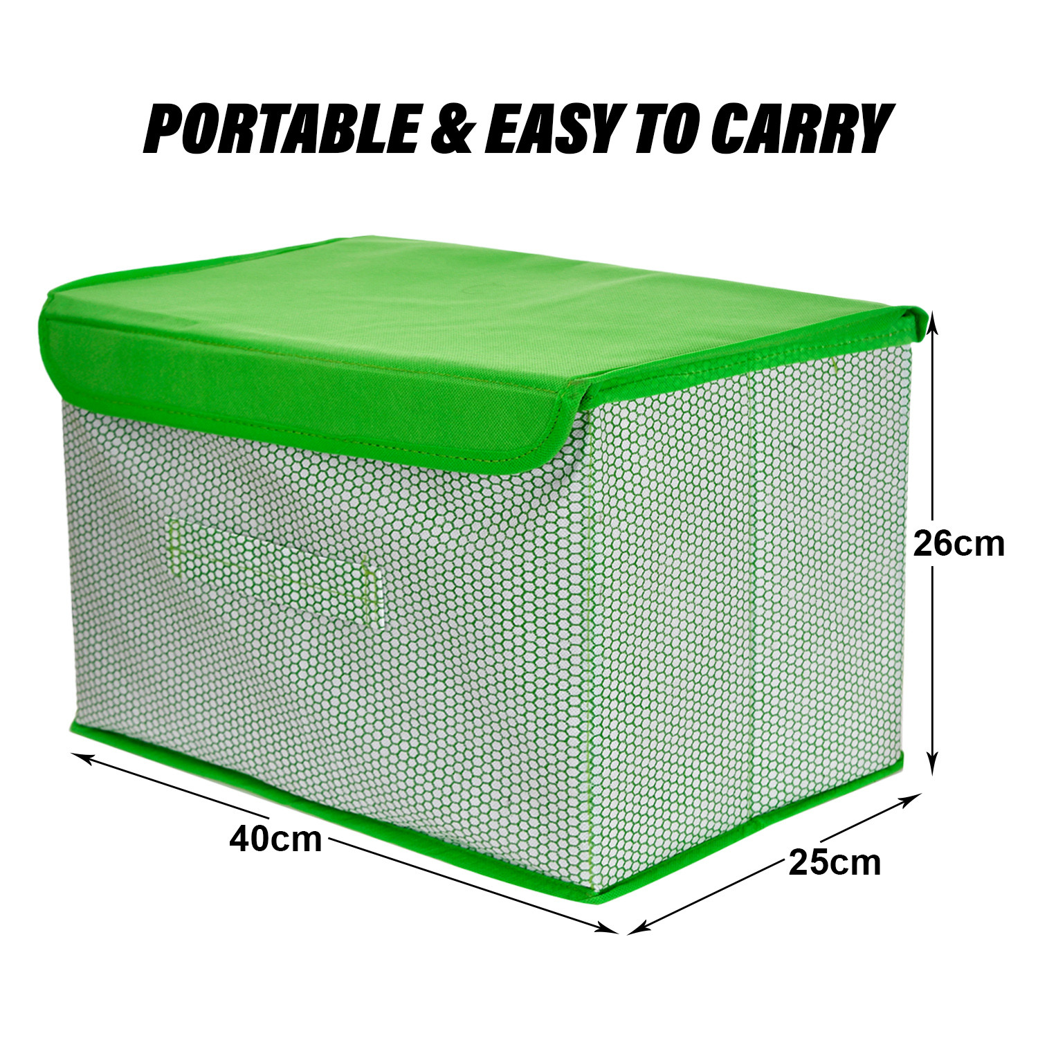 Kuber Industries Drawer Storage Box | Zig Zag Dhakkan Storage Box | Non-Woven Clothes Organizer For Toys | Storage Box with Handle | Large | Green