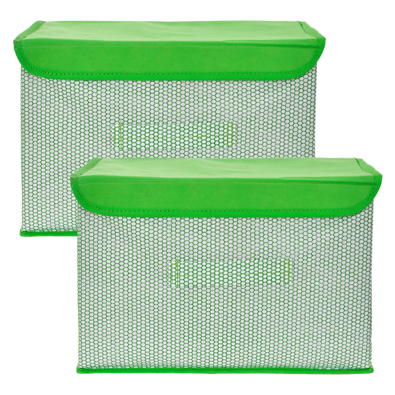 Kuber Industries Drawer Storage Box | Zig Zag Dhakkan Storage Box | Non-Woven Clothes Organizer For Toys | Storage Box with Handle | Large | Green