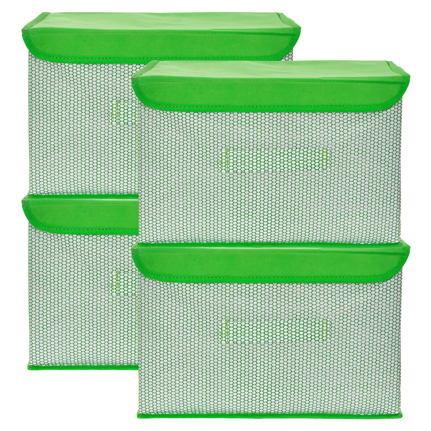 Kuber Industries Drawer Storage Box | Zig Zag Dhakkan Storage Box | Non-Woven Clothes Organizer For Toys | Storage Box with Handle | Large | Green